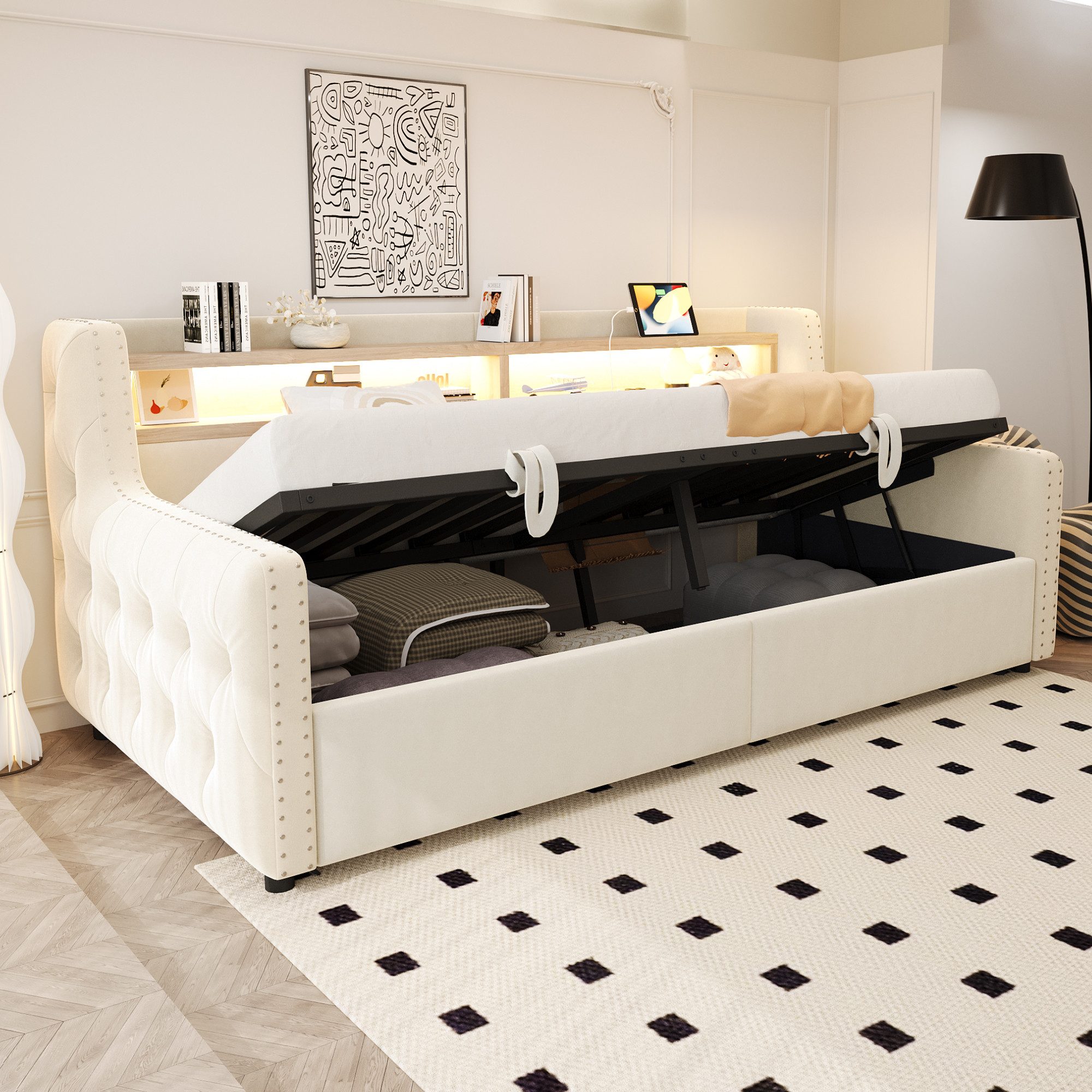 REDOM Schlafsofa mit LED-Beleuchtung, hydraulischem Stauraum, günstig online kaufen