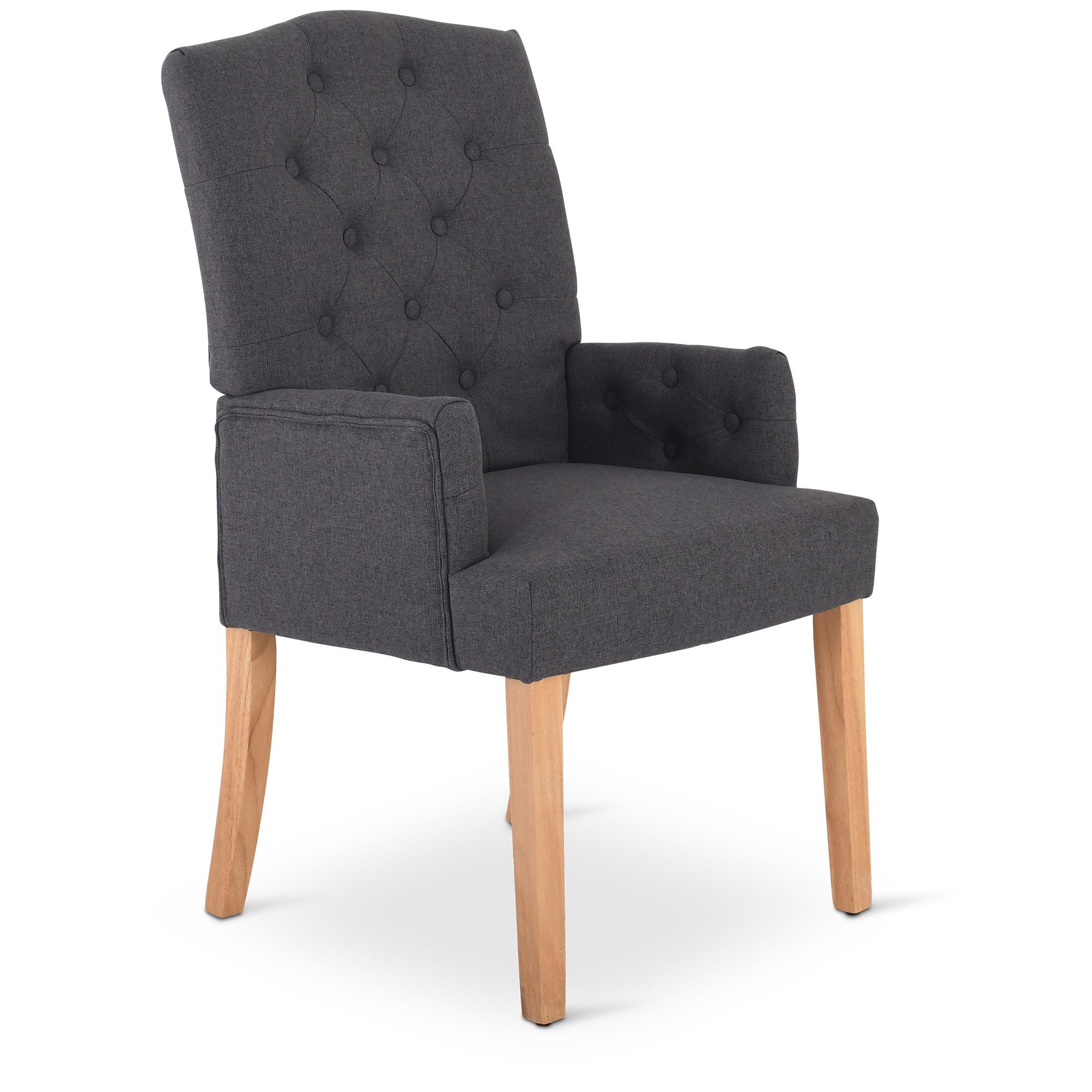 Raburg Esszimmerstuhl Polsterstuhl mit Armlehnen, Chesterfield-Design, Beine Holz, Victoria, eleganter Küchenstuhl im Landhausstil, Steppung, Belastbarkeit 110 kg