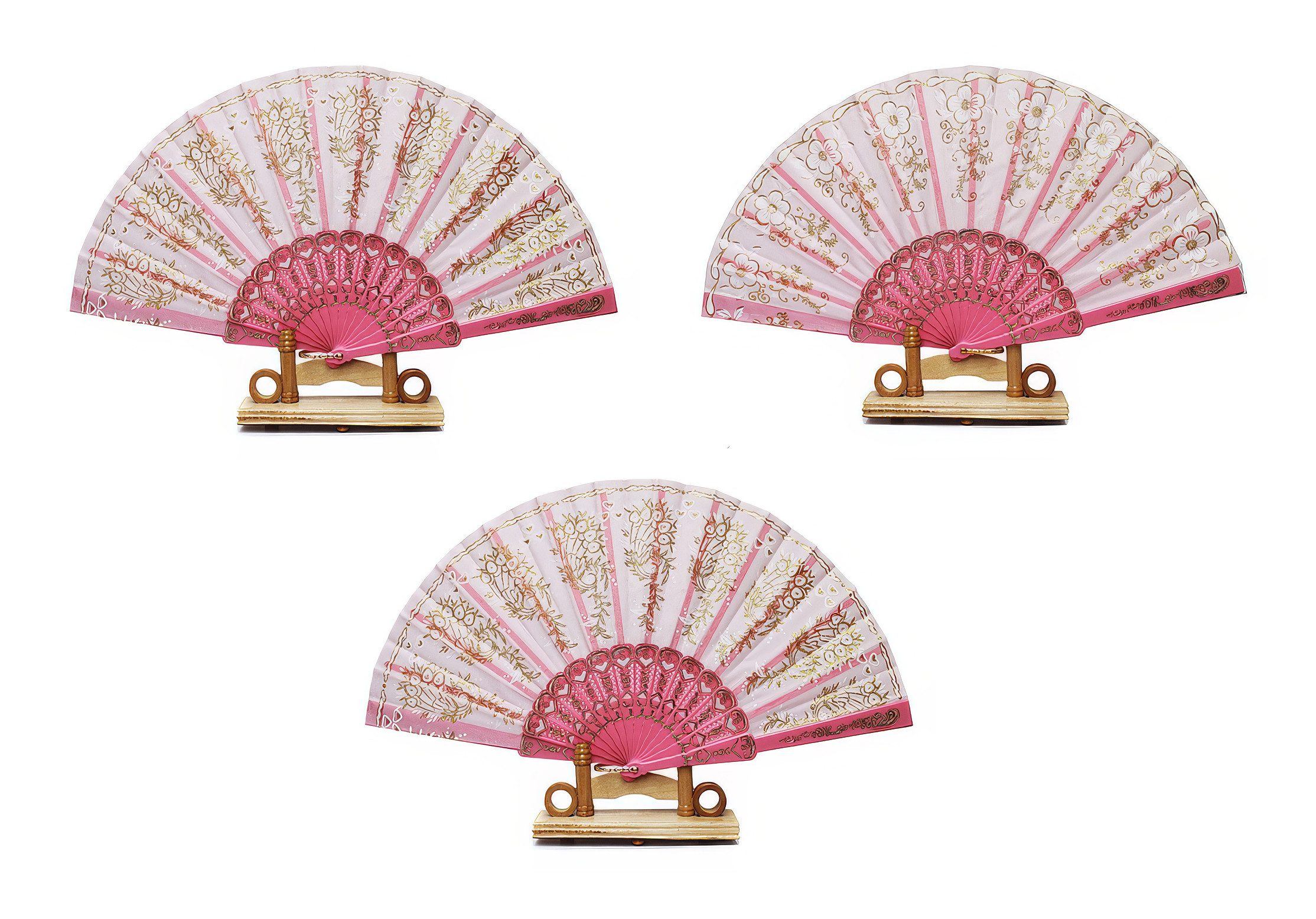 Yudu Handfächer Fächer mit Glitter-Blumen Polyester & Kunststoffstreben