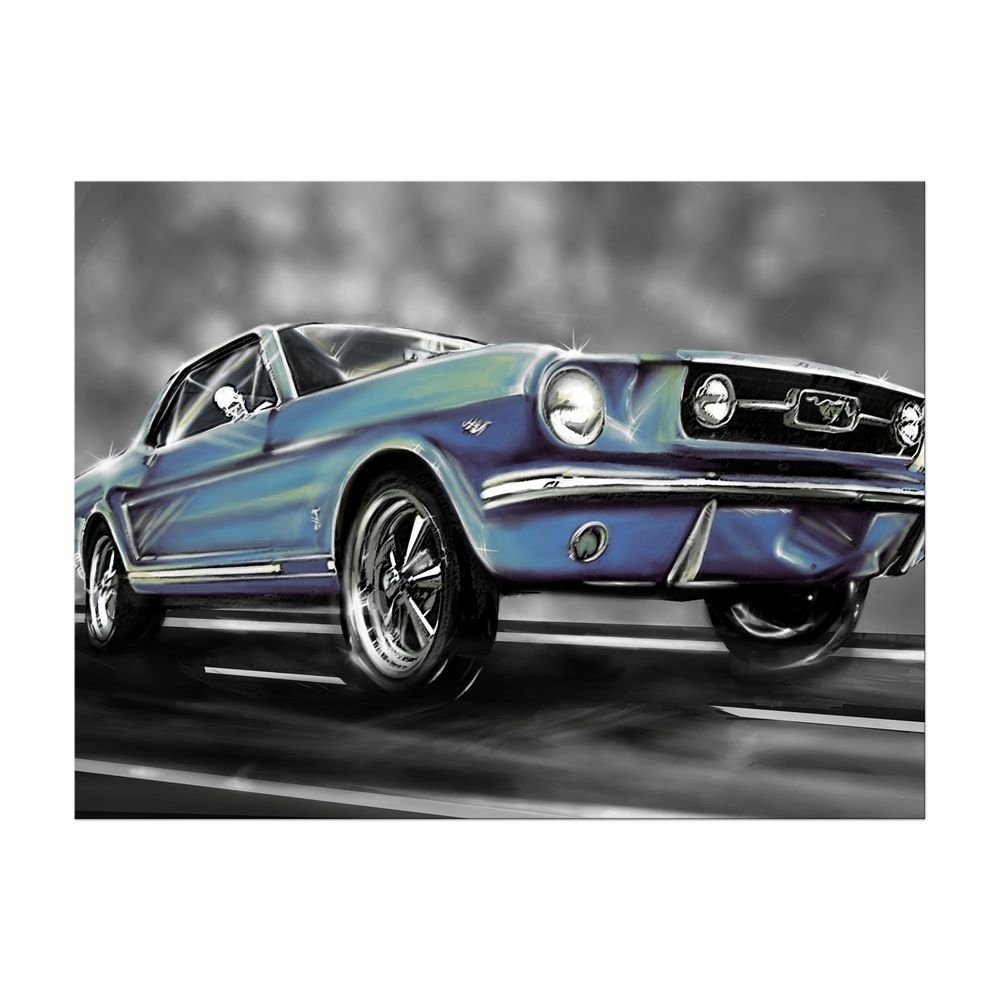 Bilderdepot24 Leinwandbild Mustang Graphic - blau, Fahrzeuge