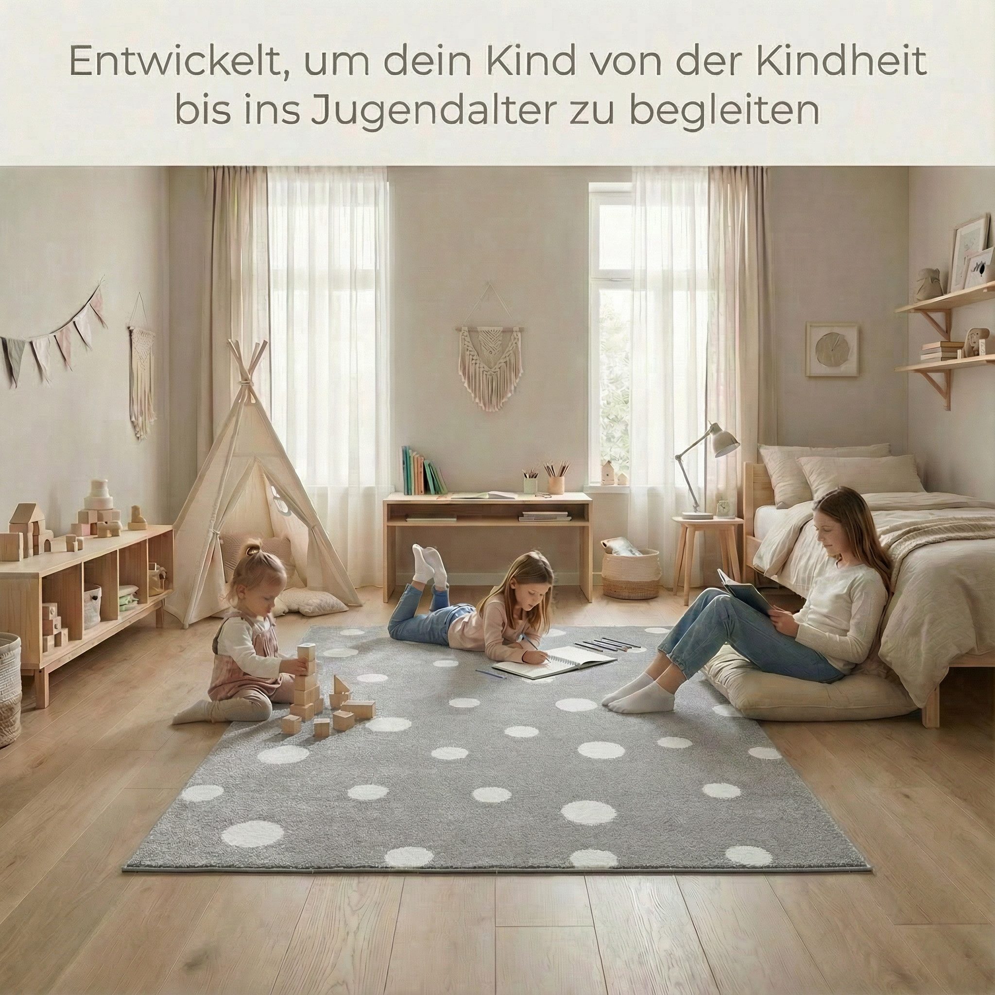 Jimri Kinderteppich DOT´S Teppiche für Kinderzimmer, Kinderzimmerteppich, Teppich, Läufer, Regenbogen – Bild 3 von 5
