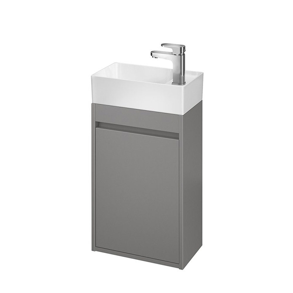 KOLMAN Waschbeckenunterschrank Badmöbel Set CREA 40 Badezimmerschrank mit Türen & Keramikwaschbecken Grau Matt
