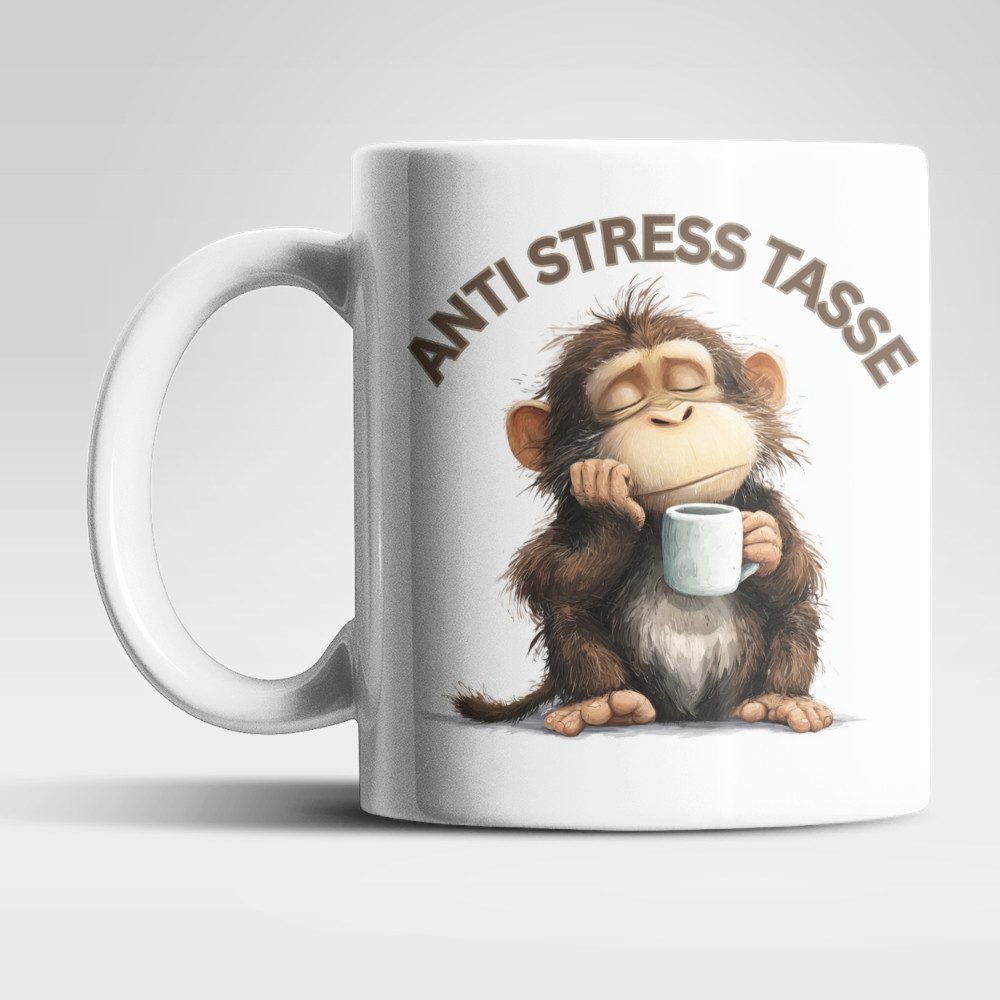 WS-Trend Tasse Anti Stress Affe Kaffeetasse Teetasse Tasse Geschenkidee 325 ml, Keramik