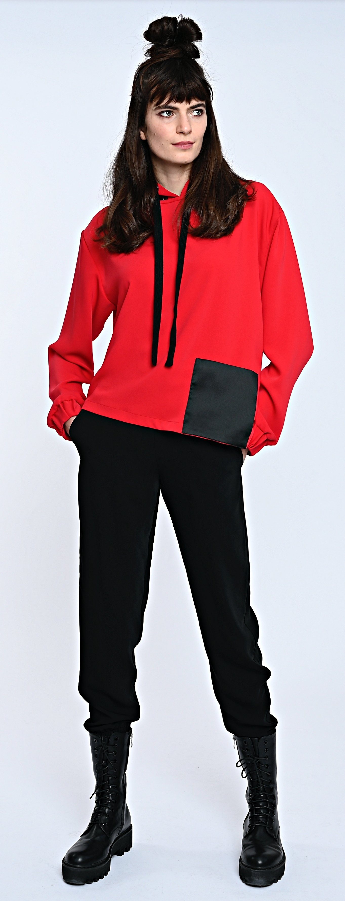 Hoodie Asymmetric Flow Hoodie mit Labelband- Dawn- Red
