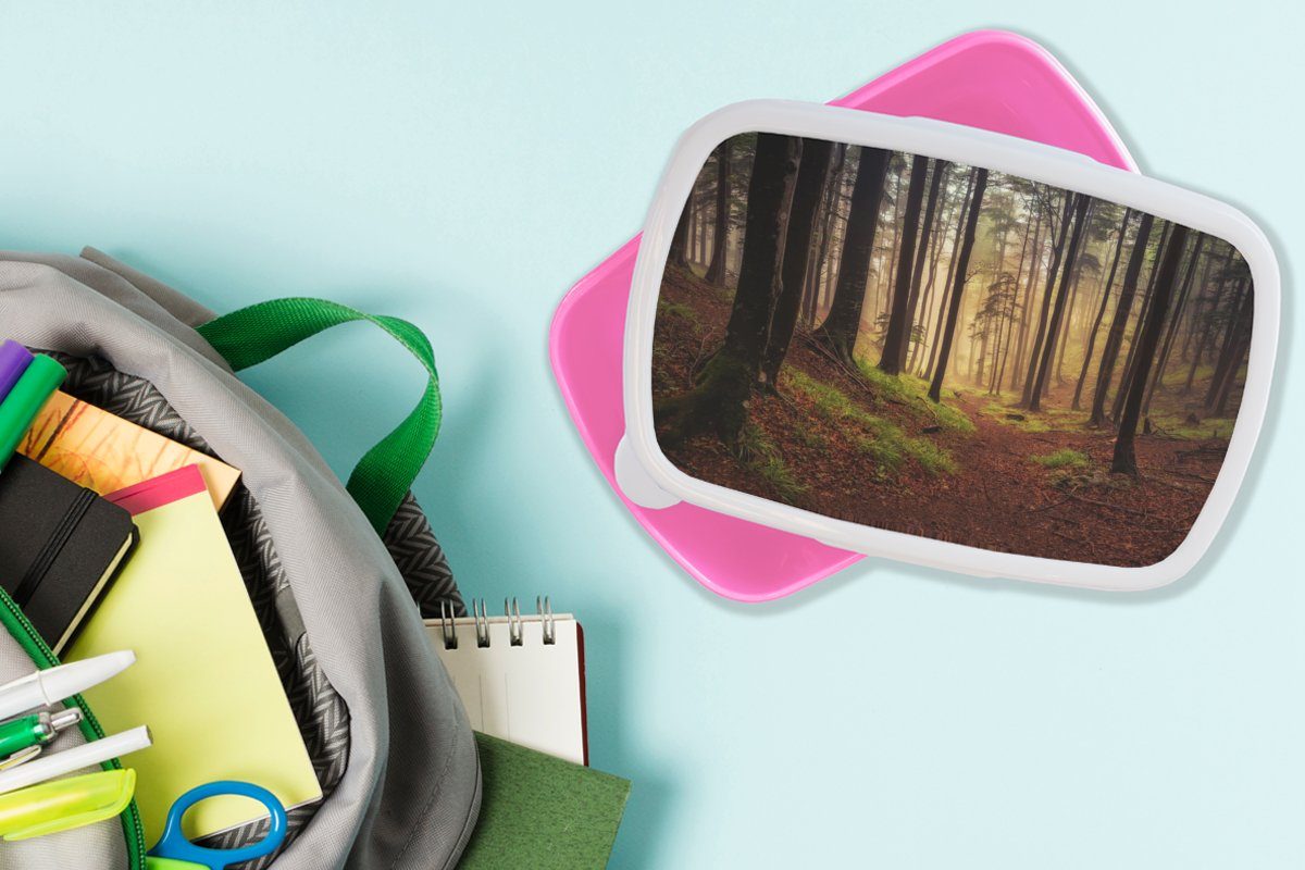 MuchoWow Lunchbox Bäume - Kunststoff Natur für Kinder, rosa Snackbox, Brotdose Brotbox Mädchen, Erwachsene, Kunststoff, - (2-tlg), Wald