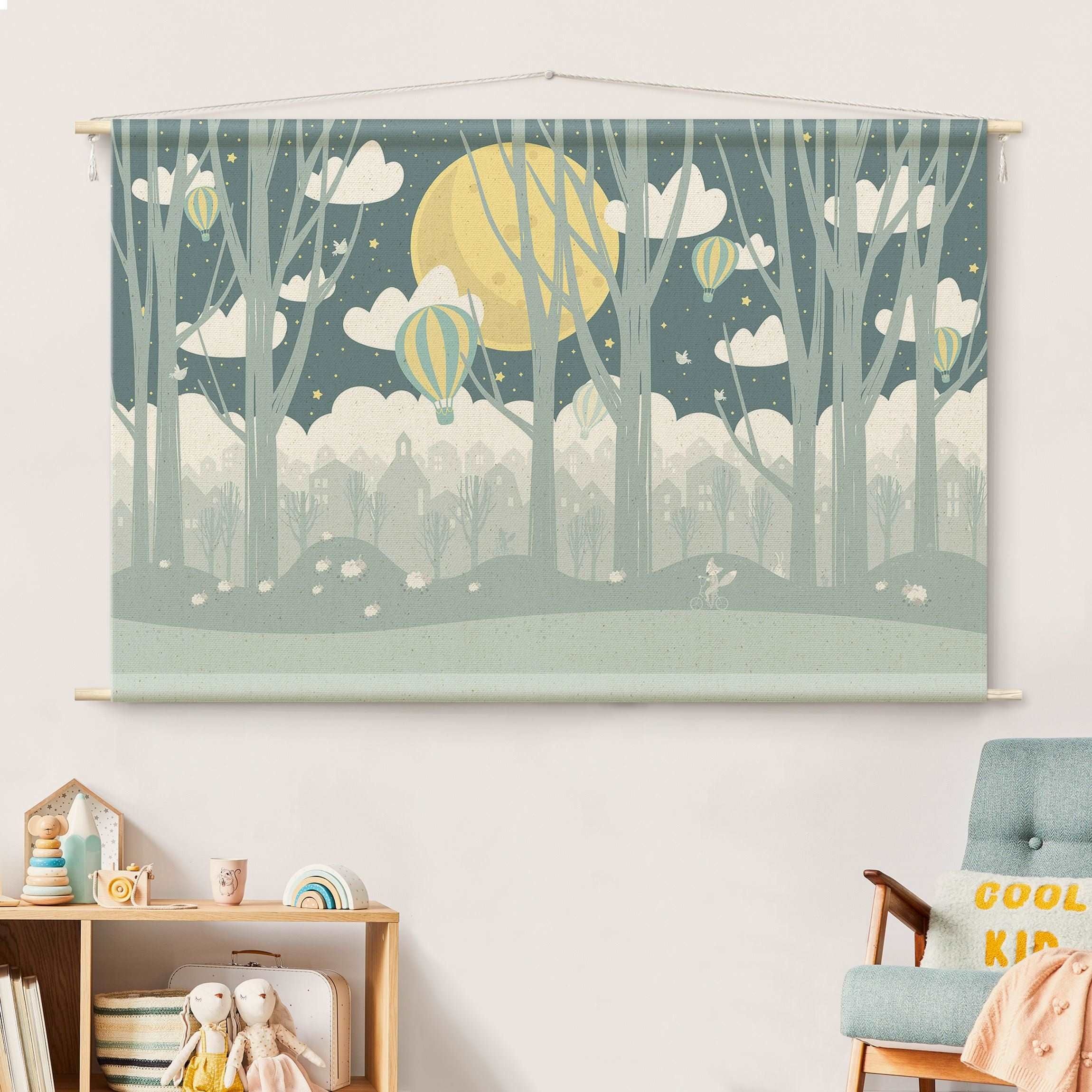 Bilderdepot24 Wandteppich Mädchenzimmer Jungenzimmer modern blau, rechteckig, Höhe: 2.6 mm, großes Wandbild aus Natur-Baumwolle Wandbehang Stoffbild Tuch Wollseil