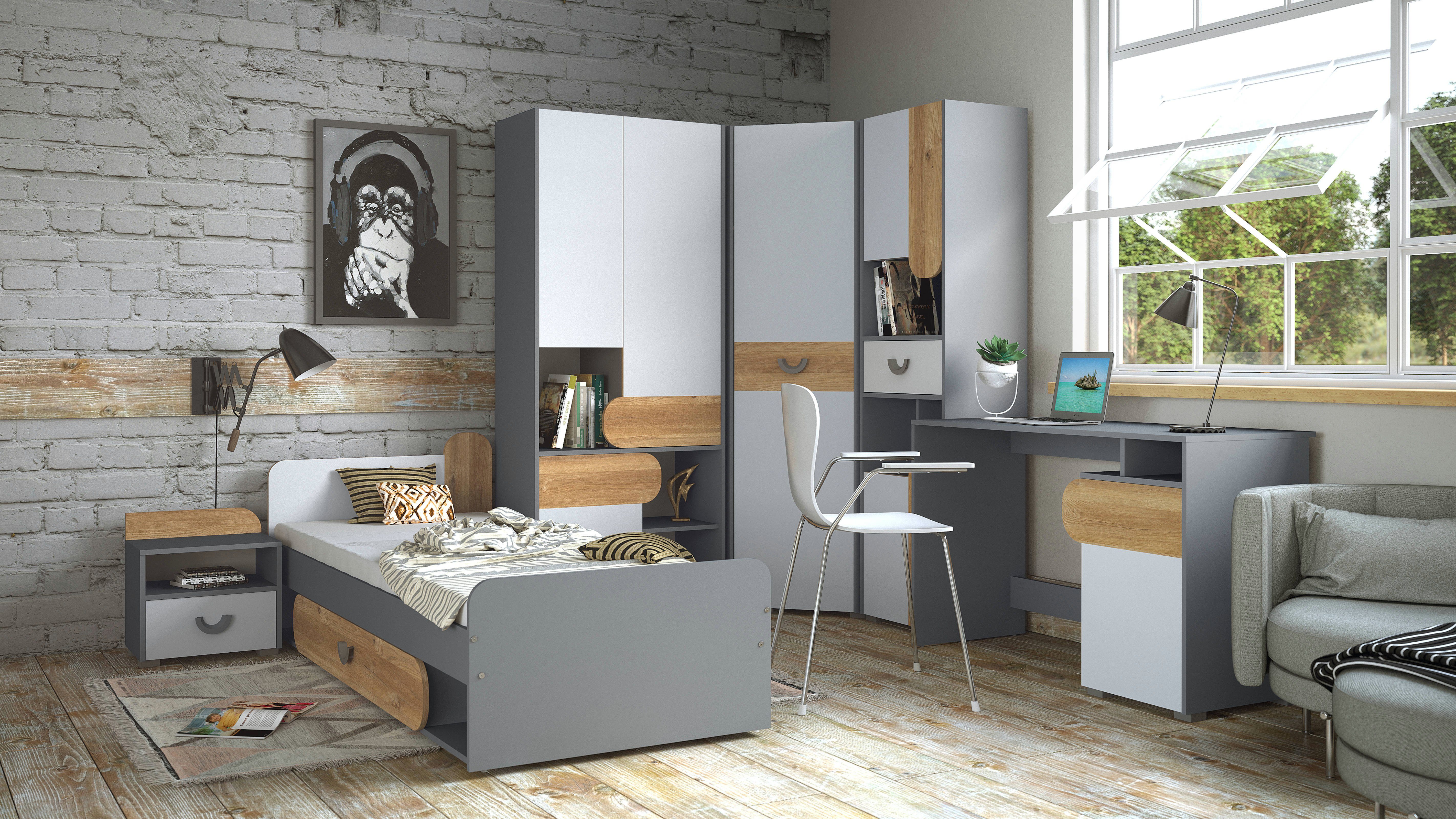 möbel-direkt.de Jugendzimmer-Set Carini, (Komplett Set, 6-tlg., 6 teilig), ABS laminiert