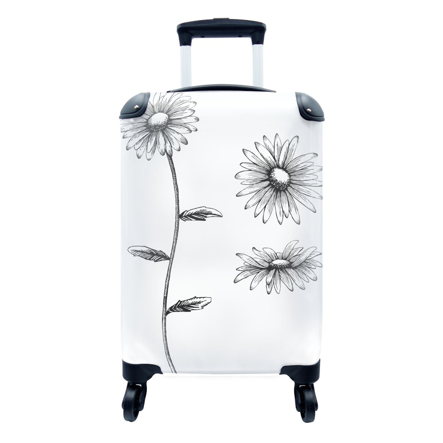 MuchoWow Handgepäckkoffer Gänseblümchen - Reisekoffer Handgepäck mit - Reisetasche Ferien, Rollen, Pflanzen, rollen, Skizze 4 Trolley, für