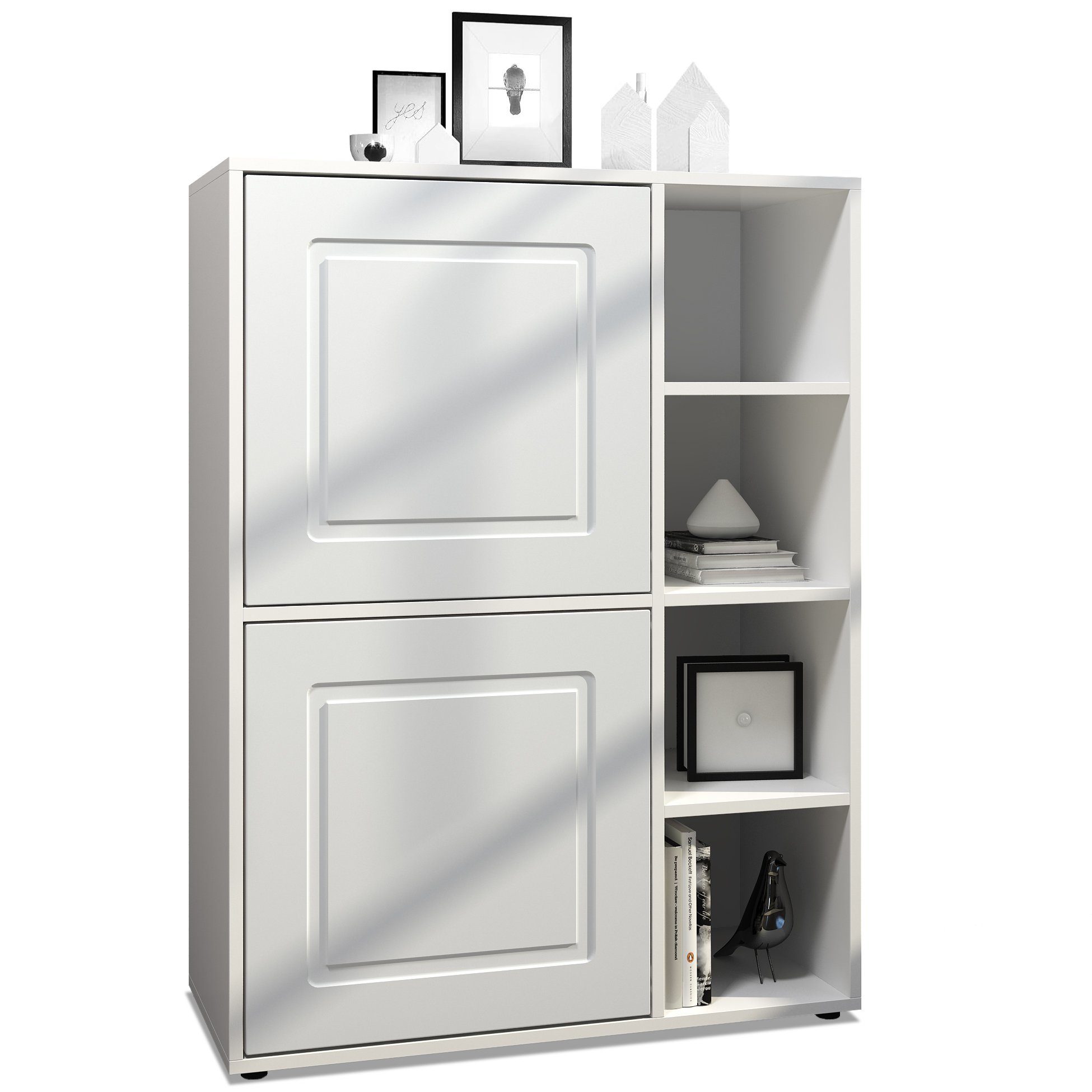 Möbelhandel Klipenstein Highboard NOAH V1, Kommode Schrank Landhaus, Korpus Weiß matt