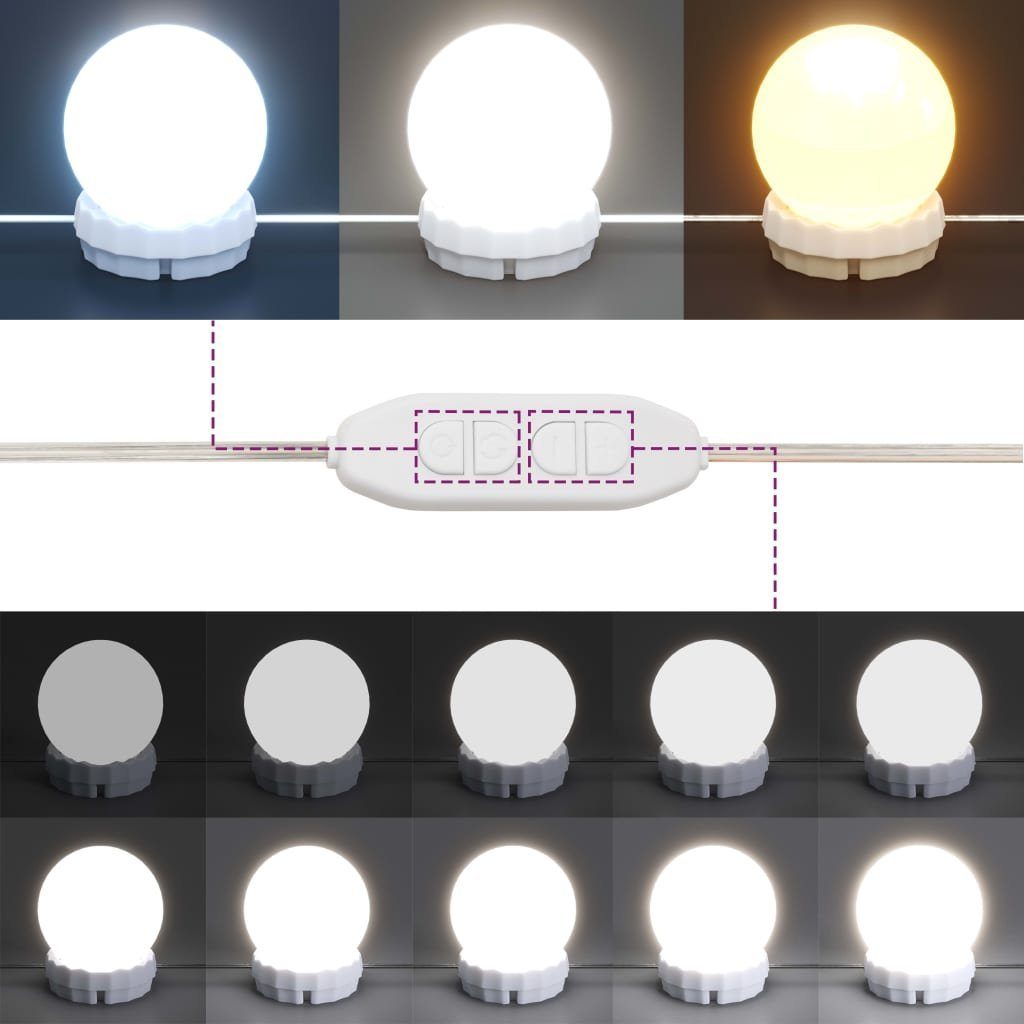 LED Schminktisch Massivholz vidaXL Schminktisch Weiß Weiß (1-St) cm mit | 95x50x133,5 Kiefer Weiß