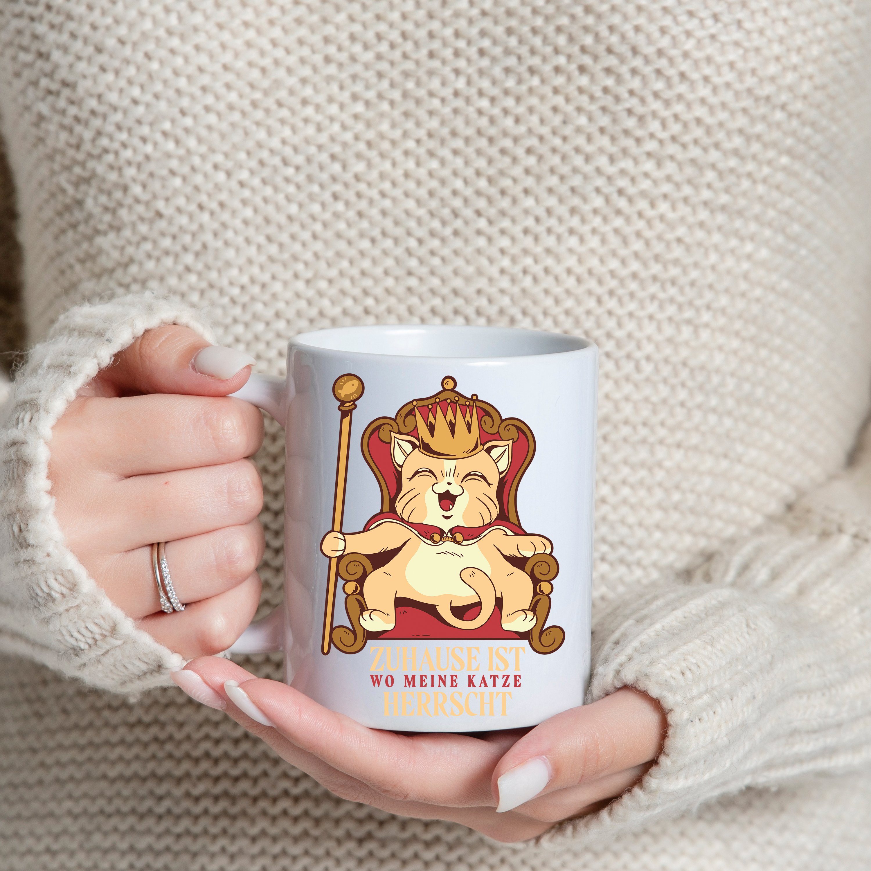 süßem Geschenk, King Youth Keramik, Kaffeetasse Cat Tasse Weiß Designz mit Print
