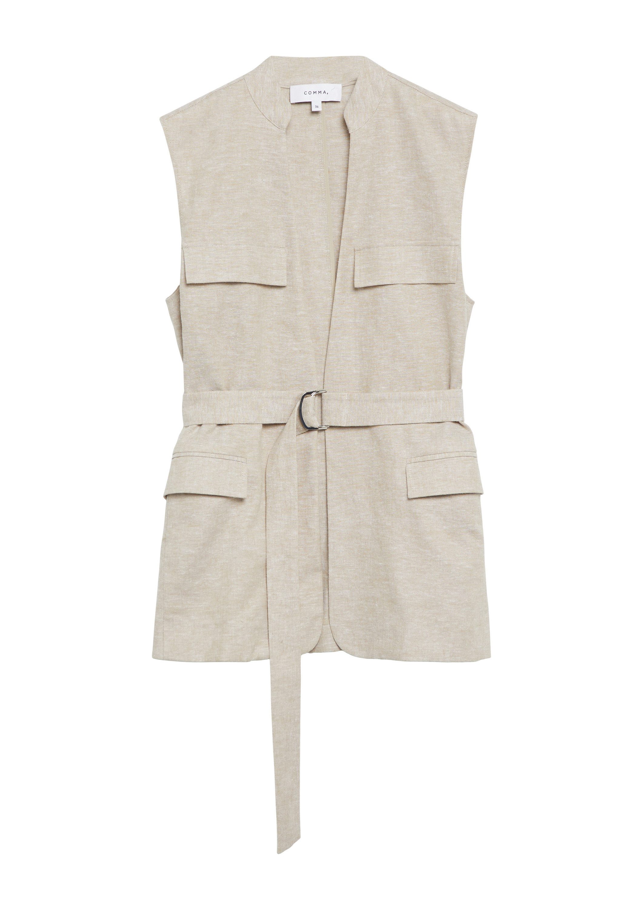 comma Funktionsweste Indoor-Weste Melierte Utility-Weste aus Leinenmix