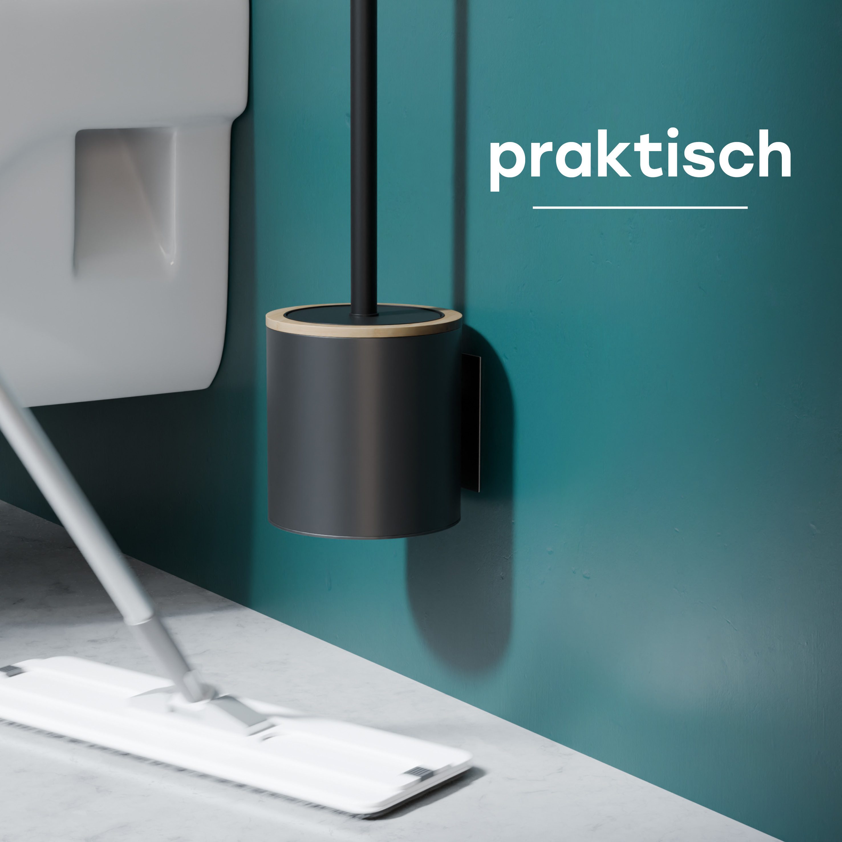 SAVEGA WC-Reinigungsbürste SAVEGA – Klobürste Silikon mit Bambus - Wandmontage, Fliesen, (Packung, 2-tlg), platzsparende Wandmontage, antibakterielle Eigenschaf – Bild 3 von 5