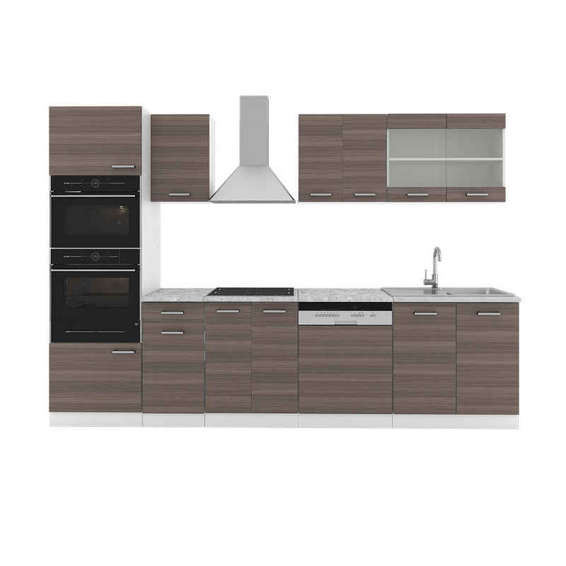 Livinity® Küchenzeile R-Line, Edelgrau/Weiß, 300 cm mit Hochschrank, AP Anthrazit