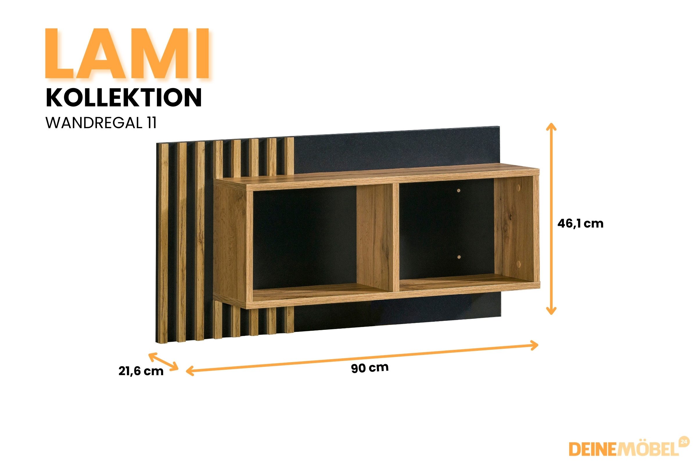 Deine Möbel 24 Hängeregal LAMI 11 Wandregal 90 cm breit LAMI - Kollektion, Set 1-tlg., Robuste, pflegeleichte Materialien mit ABS-Kanten