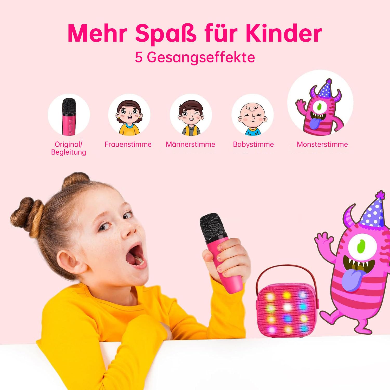 AKKEE Karaoke Maschine Kinder mit 2 Mikrofonen Bluetooth-Lautsprecher Karaoke-Maschine 1 (Bluetooth)