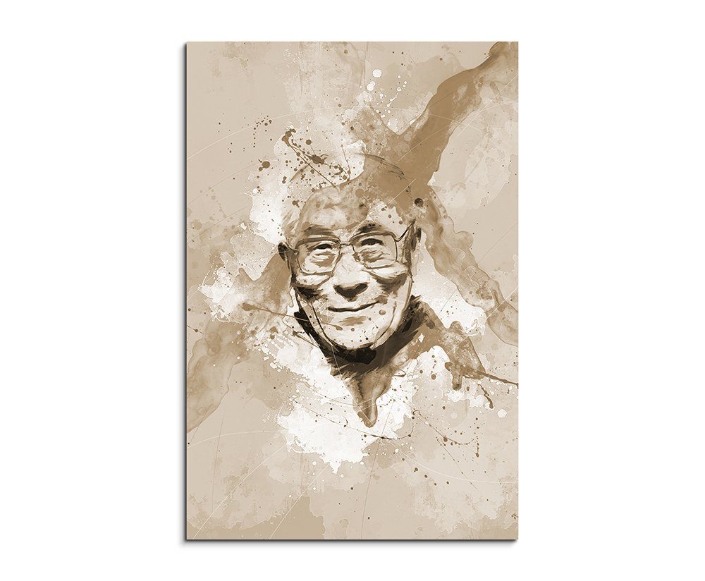 Sinus Art Leinwandbild Dalai Lama 90x60cm Aquarell Art Leinwandbild Sepia