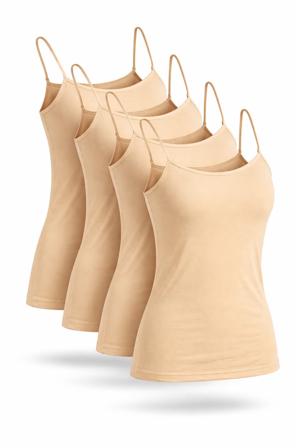 fashionshowcase Tanktop 4er Pack Damen Spaghettiträger Unterhemd Baumwolle Basic Top Stretch (Set, Mehrfachpack) atmungsaktiv, hautfreundich