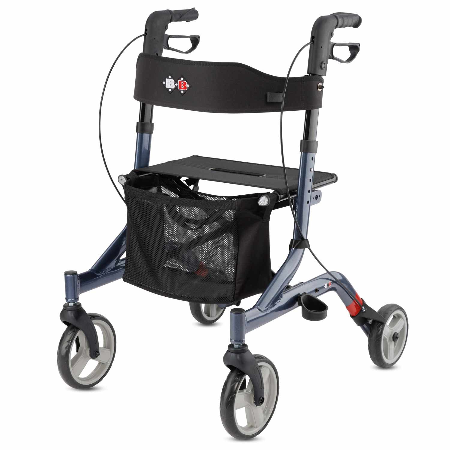 Bischoff & Bischoff Rollator Bischoff & Bischoff Capero Leichtgewichtrollator Nachtblau, Nylon-Sitzfläche, stabiler Komfort-Rückengurt, leicht faltbar