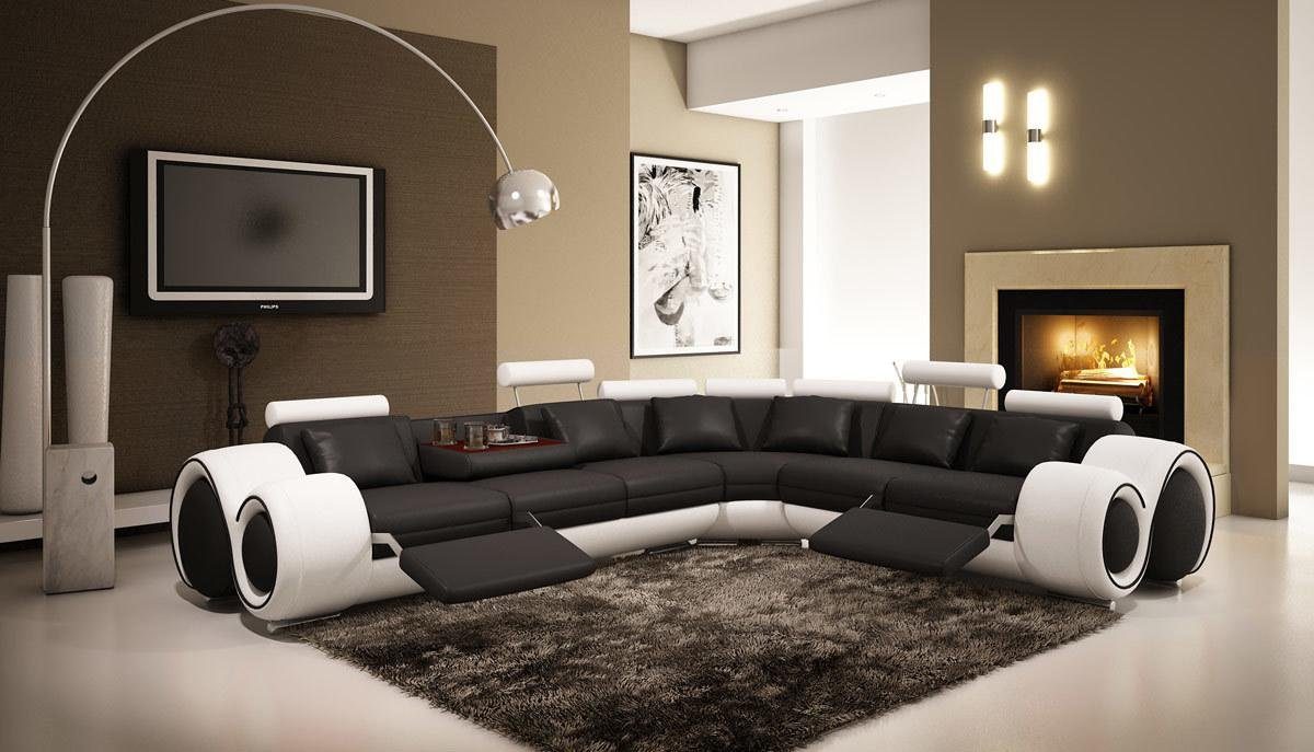 Sofa Couch Leder Ecksofa Made in Form, JVmoebel Designer Ecksofa Schwarz/Weiß Textil Wohnlandschaft Europe L