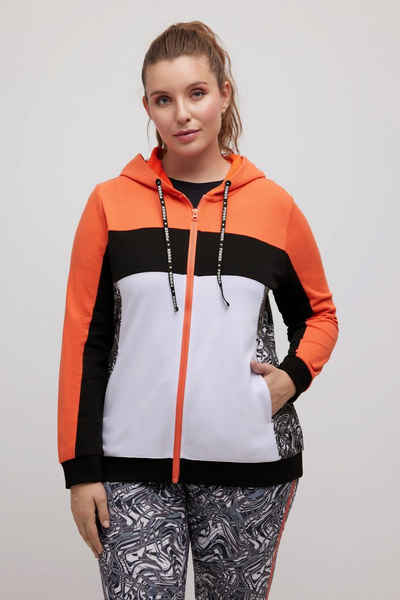 Ulla Popken Sweatjacke Hoodiejacke Colorblocking Kapuze Langarm