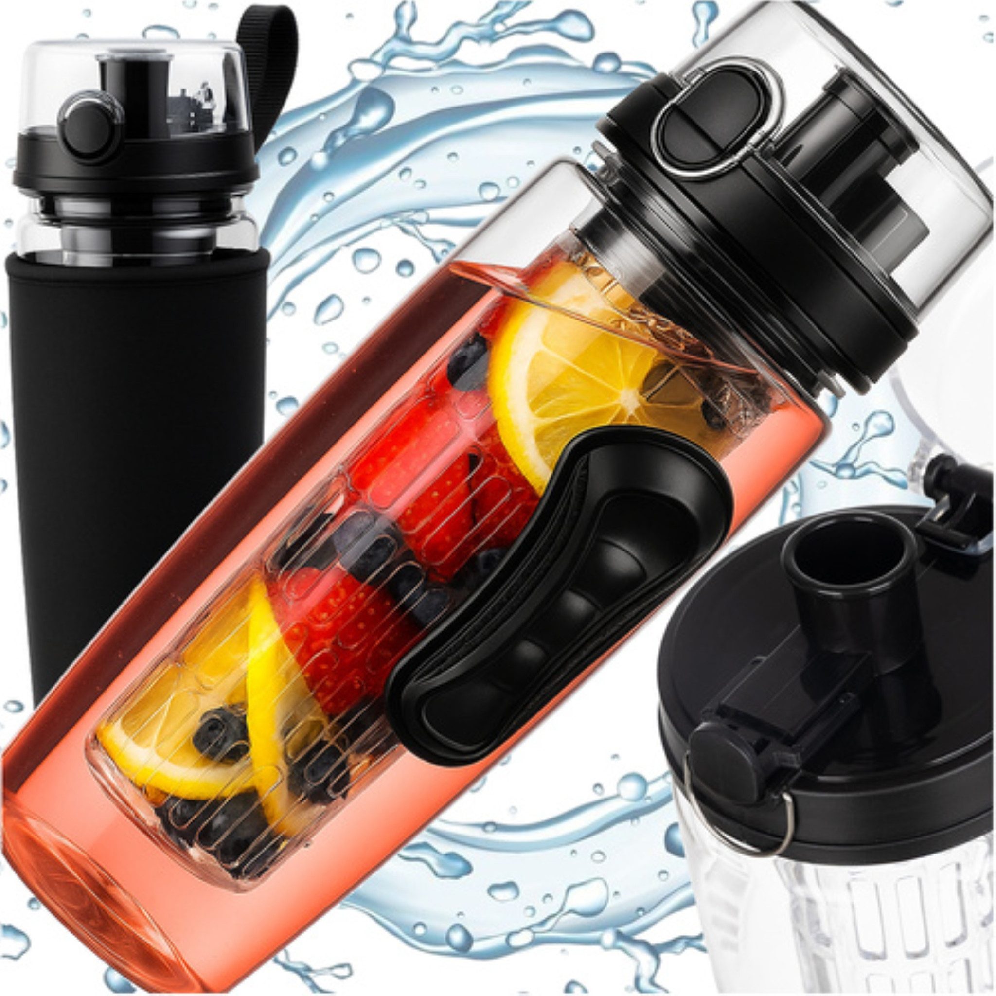 Trizand Trinkflasche Sport-Trinkflasche 1 L mit Fruchteinsatz auslaufsicher und BPA-frei, Auslaufsicher langlebig, leicht zu reinigen, 1 l Fassungsvermögen