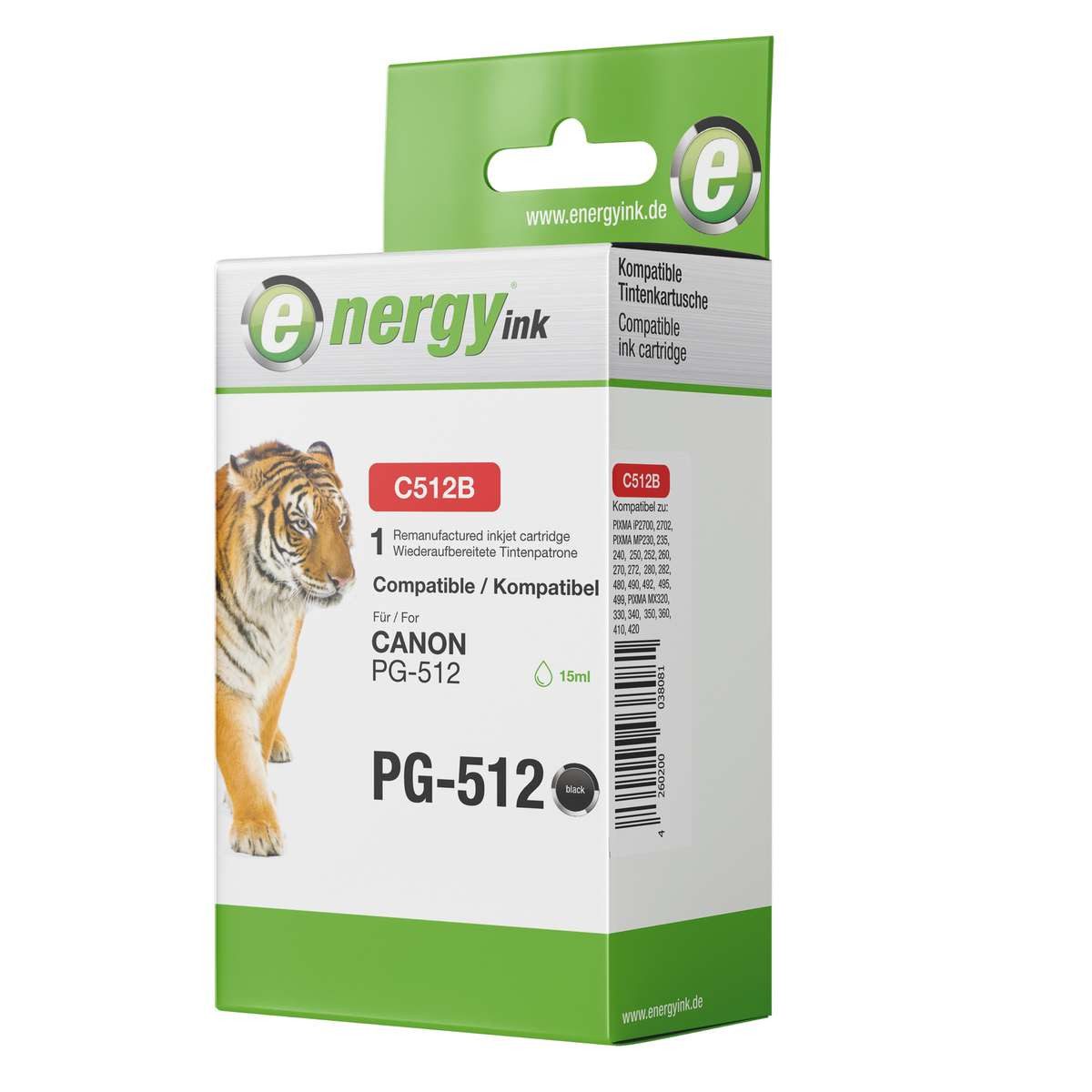 Energy-ink Tintenpatrone C512B XL ersetzt Canon PG-512 black Tintenpatrone (kompatibel, schwarz)