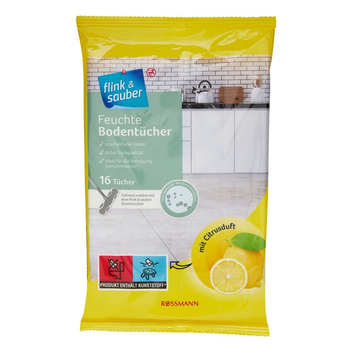 flink & sauber Citrus Feuchte Allzwecktücher (Bodentücher, 16 Tücher)
