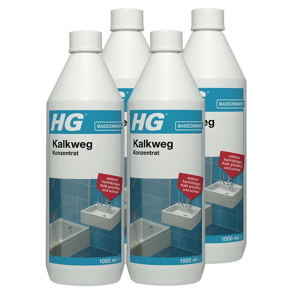 HG HG Kalkweg Konzentrat 1L - Entfernt auch Rostflecken & Urinstein (4er Badreiniger | Badreiniger