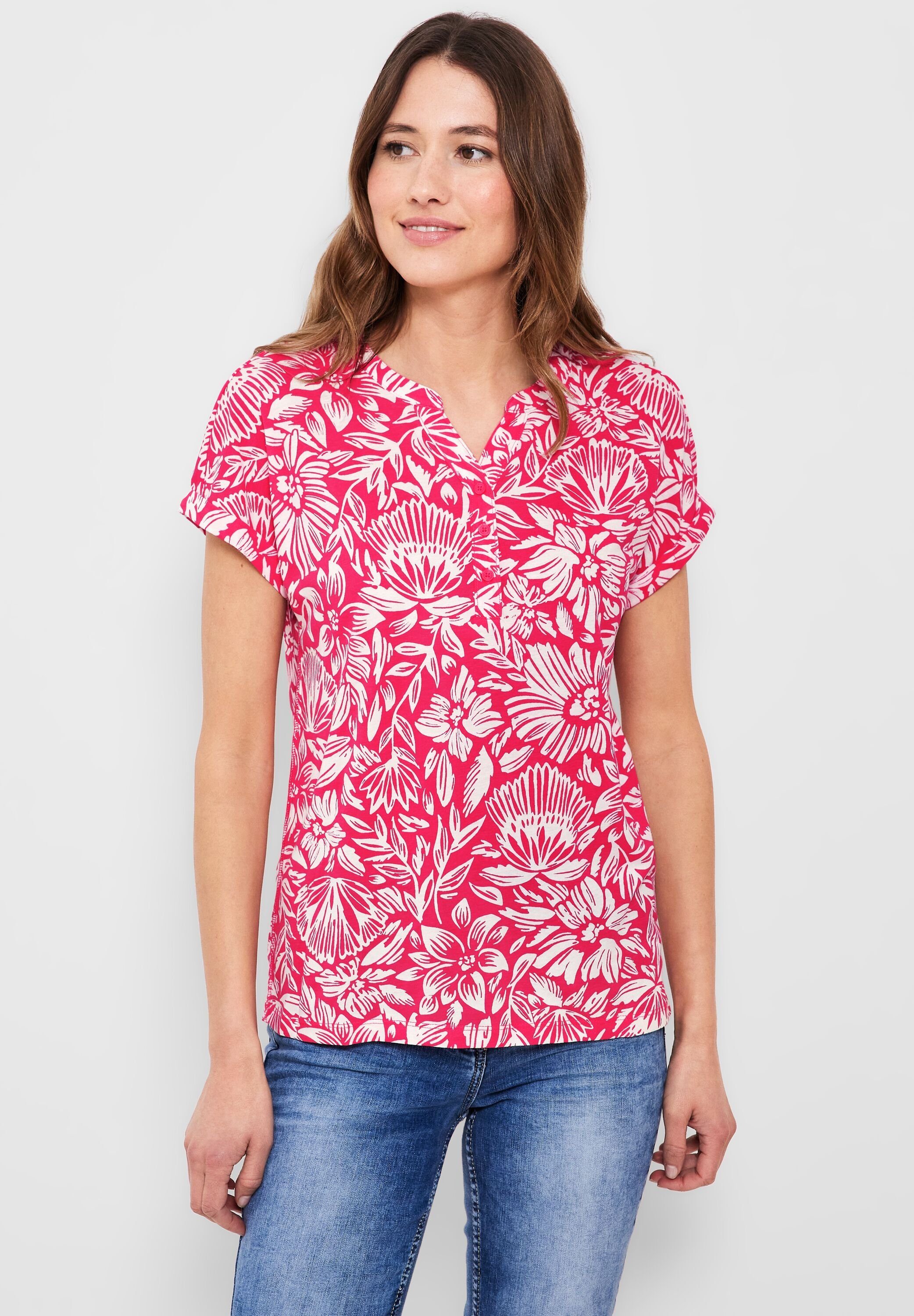 Cecil T-Shirt Cecil T-Shirt mit Blumenmuster in Strawberry Red (1-tlg) Nicht Vorhanden