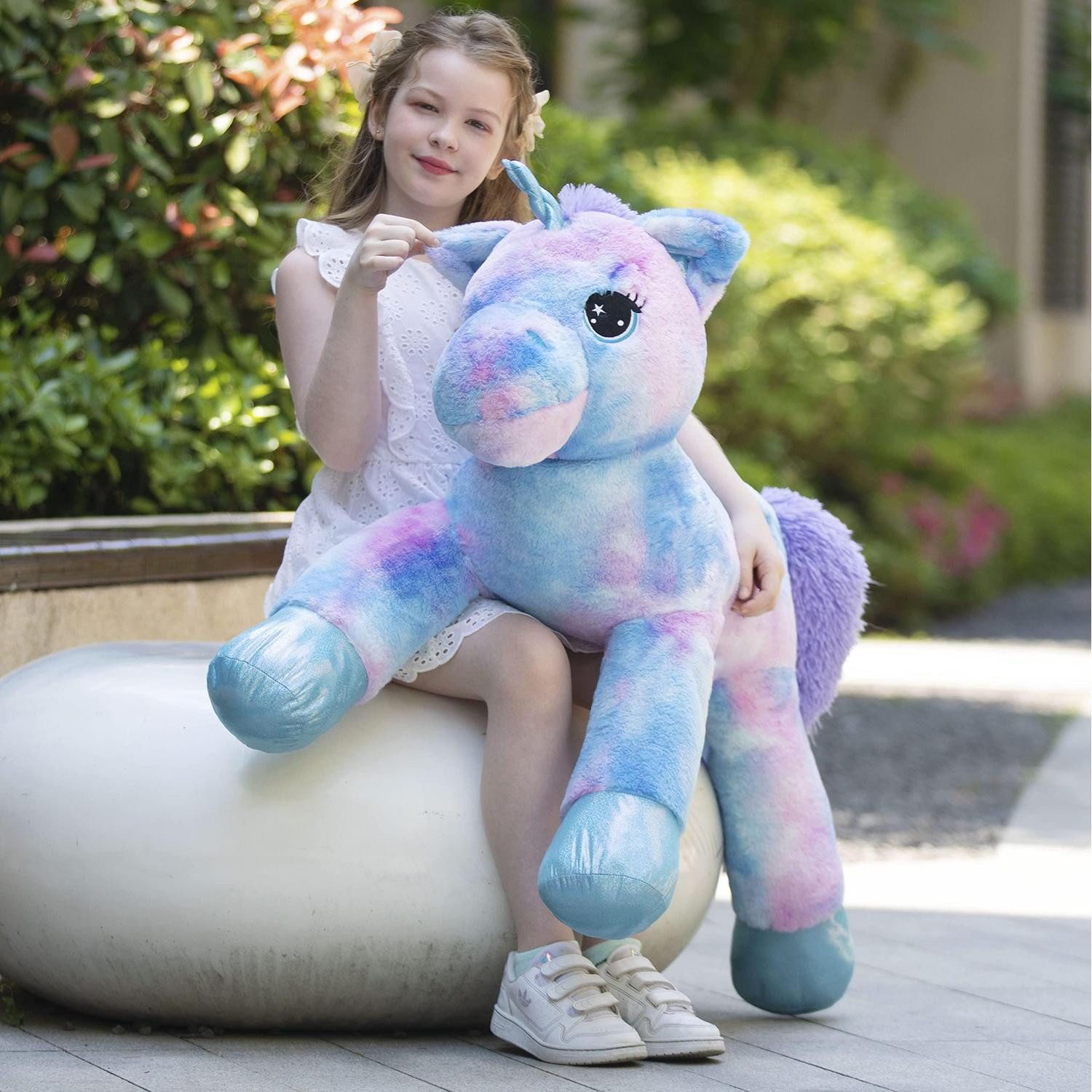 LuxusKollektion Kuscheltier Einhorn Kuscheltier 110cm XXL Plüschtier Mädchen Bunt-blau 110cm
