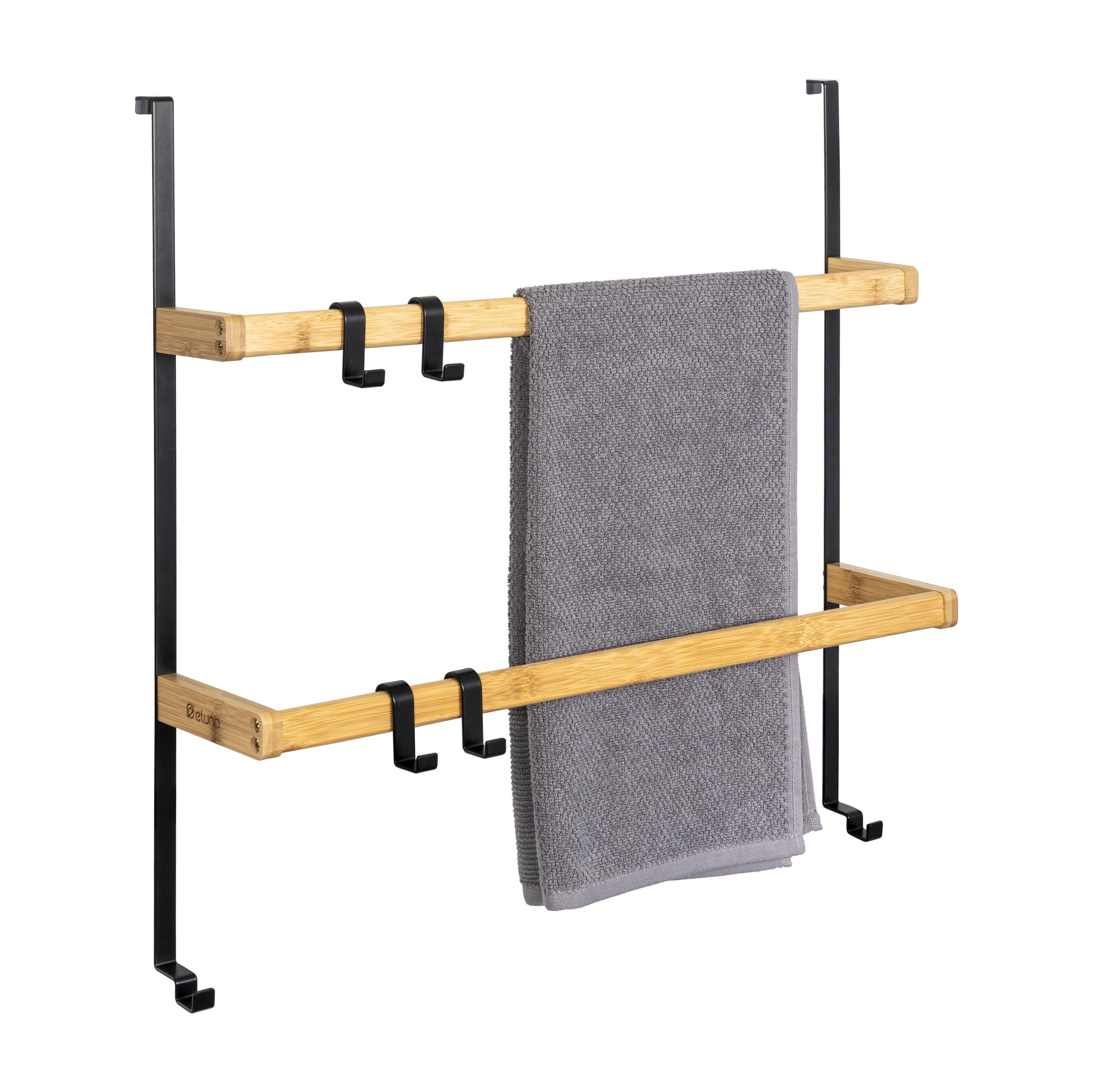 eluno Türregal aus Metall und Bambus, 2 Handtuchstangen, 4 Haken günstig online kaufen