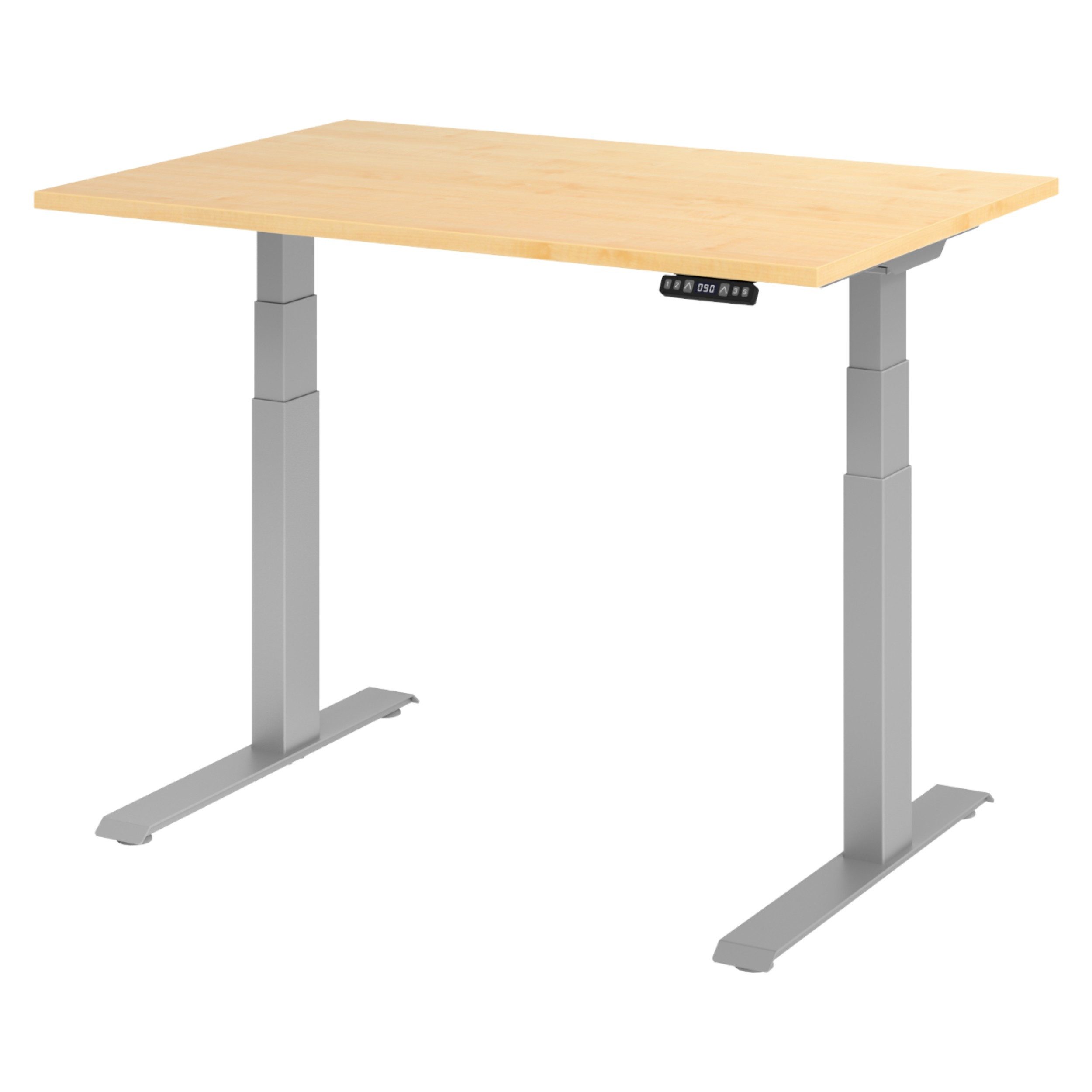 bümö Schreibtisch elektrisch XDKB elektrisch höhenverstellbar, Rechteck: 120 x 80 cm - Dekor: Ahorn - Gestell: Silber
