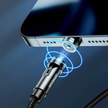 JOYROOM USB C Magnet Schnell Ladekabel Typ C Kabel 3in1 Lightning magnetisches Ladekabel, Typ C (Eurostecker), Lightning, Micro-USB, standart USB Anschluss für den Laderstecker, USB Typ A (1.2 cm), für Handy Smartphone Samsung Galaxy S8 S9 S10 S21 Huawei Schwarz
