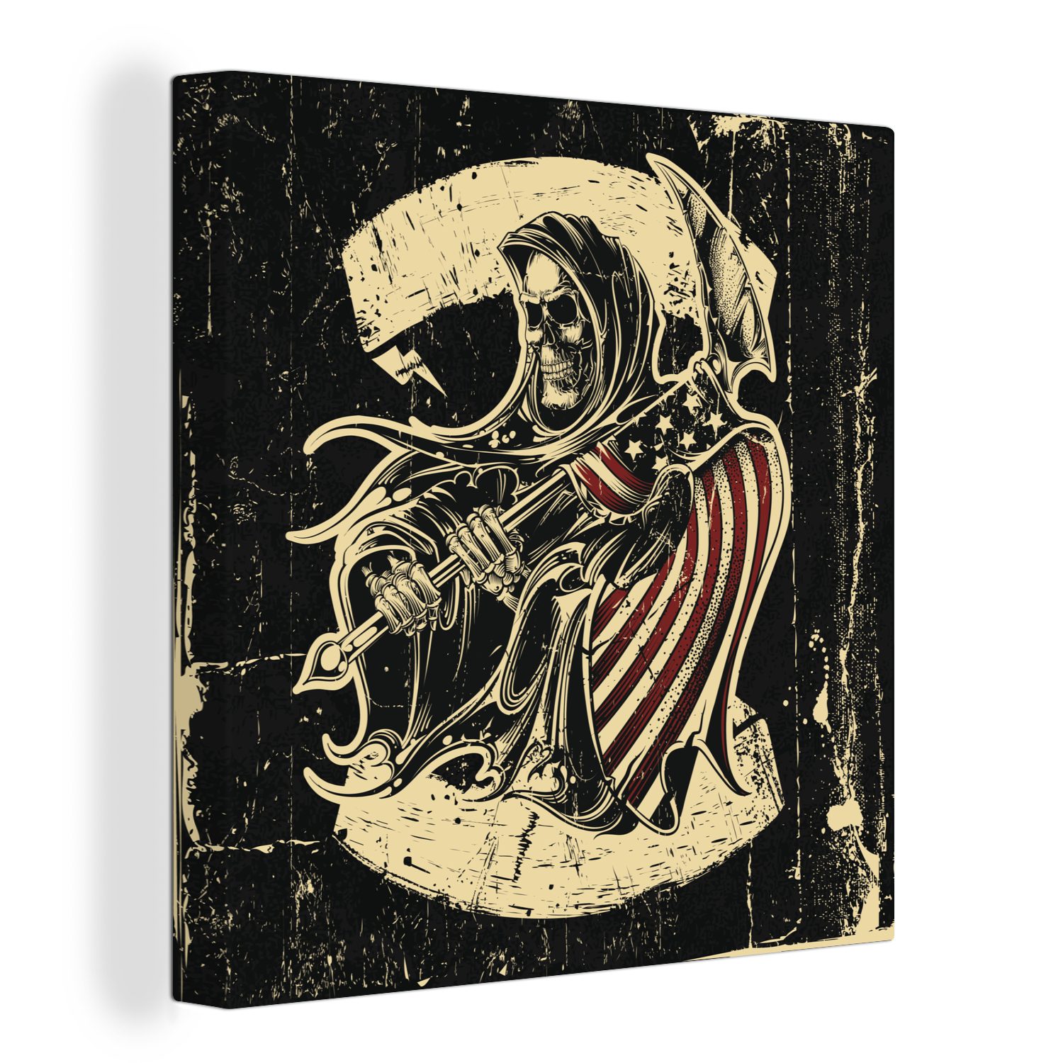 OneMillionCanvasses® Leinwandbild Eine Illustration eines Biker-Aufnähers mit einem Totenkopf, (1 St), Leinwand Bilder für Wohnzimmer Schlafzimmer