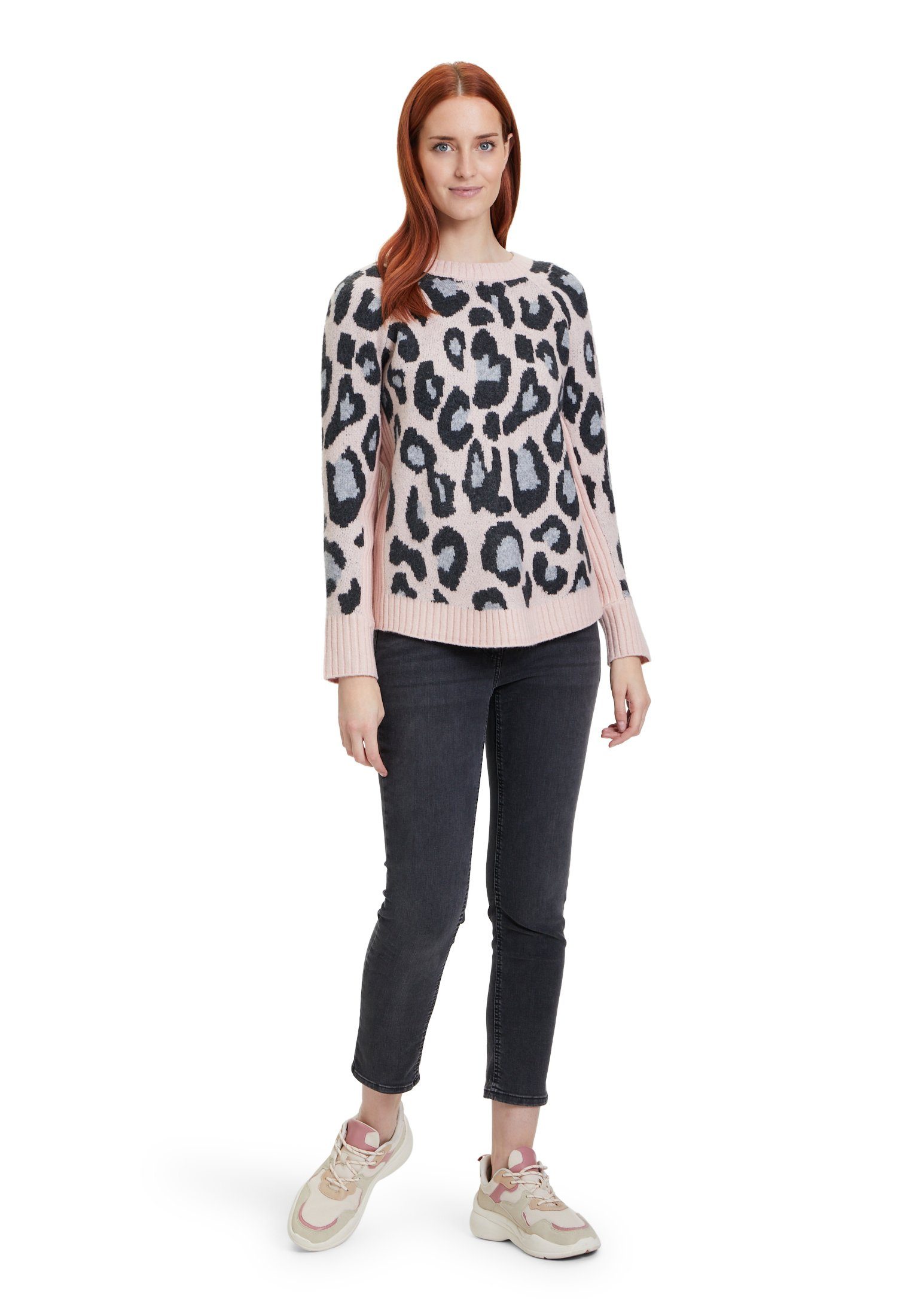 Muster Barclay Betty Strickpullover (1-tlg) Leoprint mit Rosé/Grey Patch