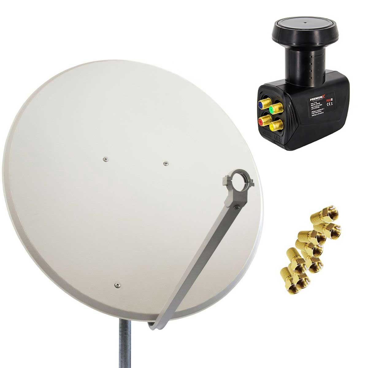 SAT Anlage 100cm Antenne Stahl Hellgrau Quad LNB 8x F-Stecker SAT-Antenne