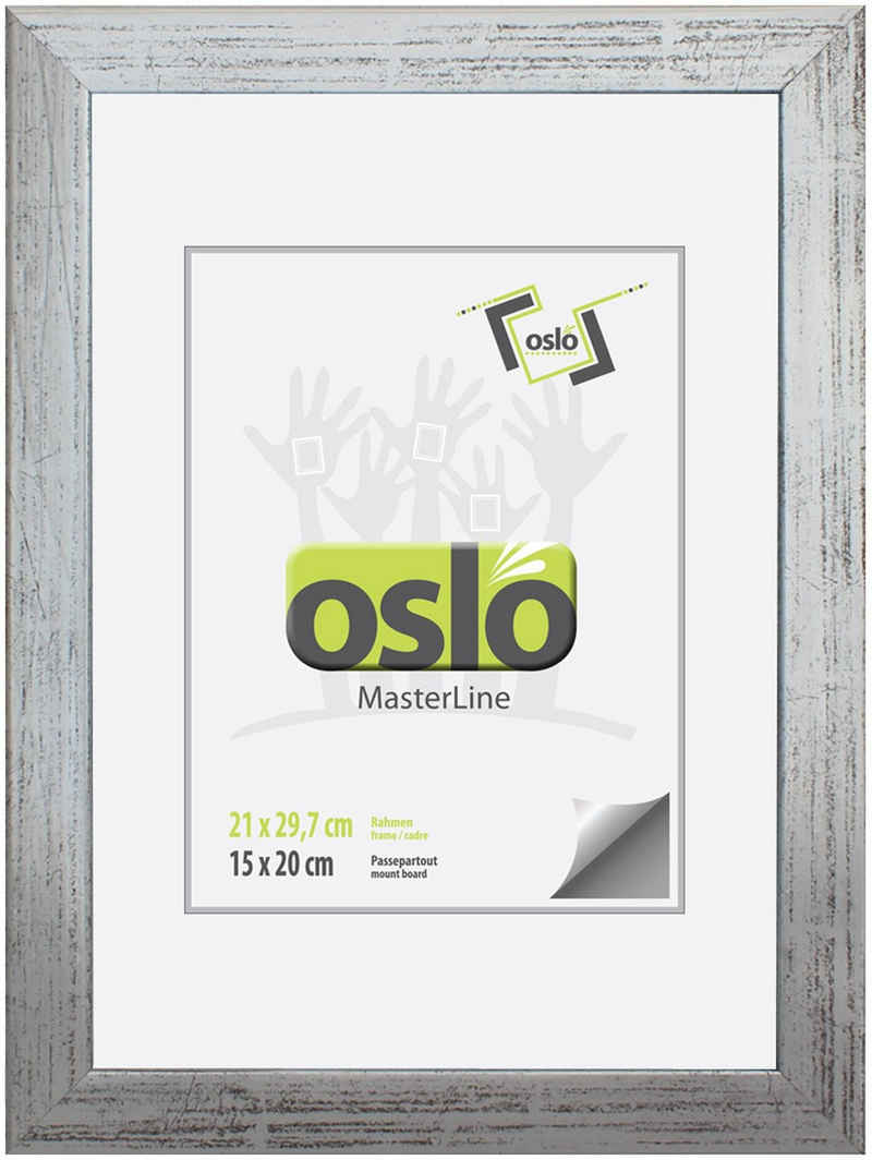 Oslo MasterLine Bilderrahmen Bilderrahmen Holz massiv FSC-zertifiziert Echtglas Hoch und Querformat, 21x30 silber, exakt DIN A4 21x29,7