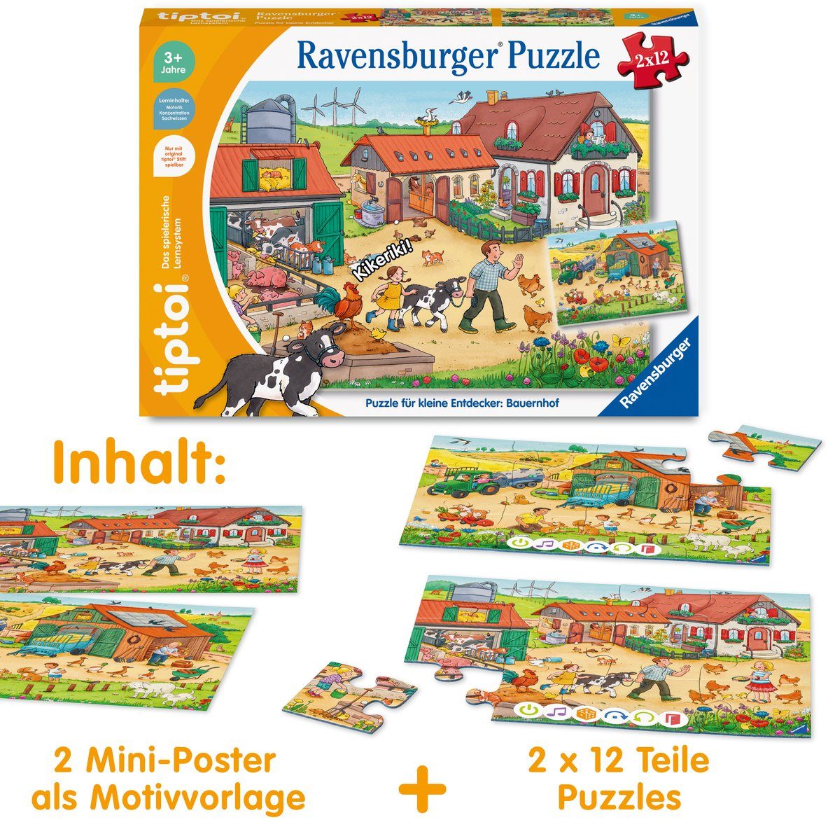 Ravensburger Puzzle tiptoi® Puzzle für kleine Entdecker: Bauernhof, 12 Puzz günstig online kaufen