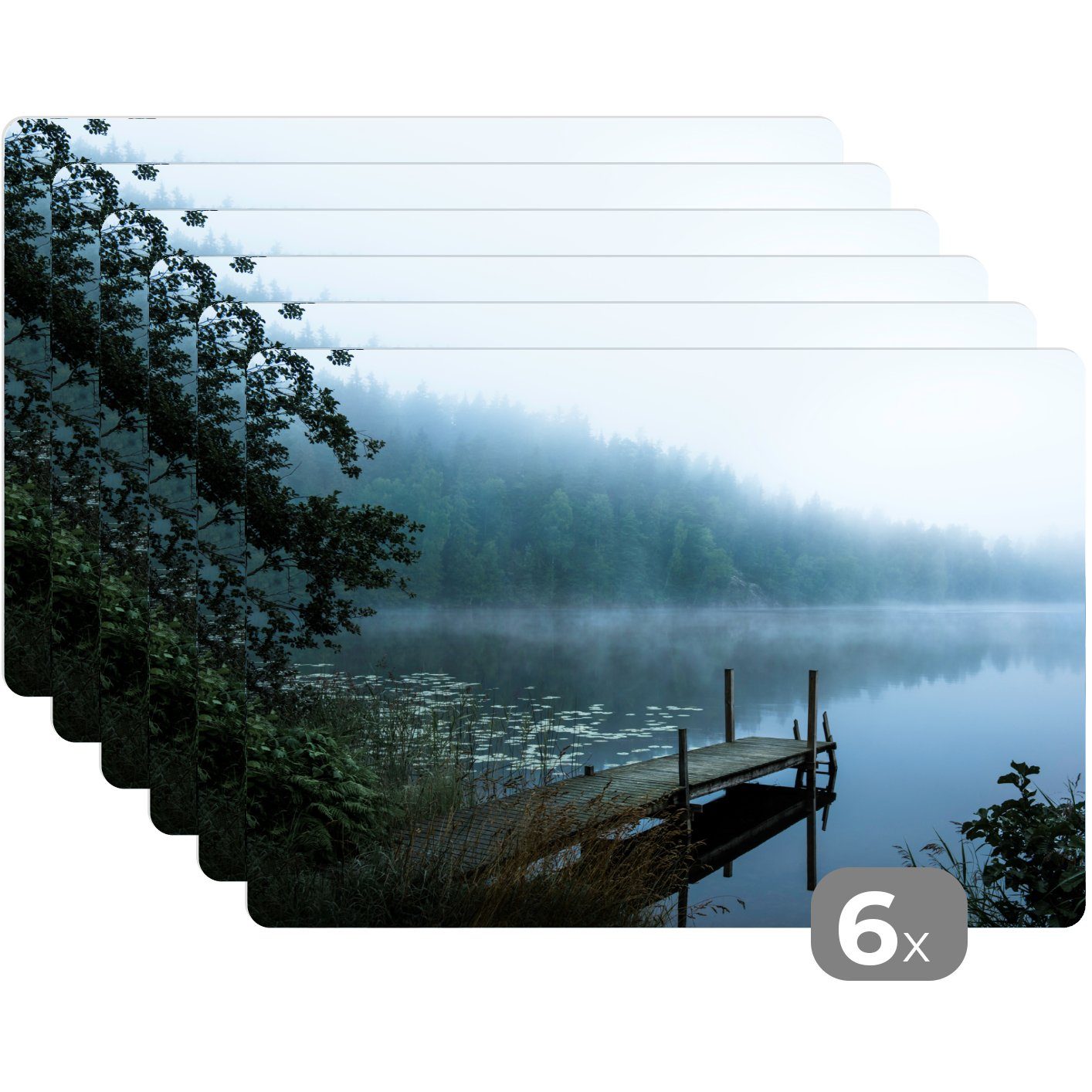 - See Wald - Platzset, (6-St), Schmutzabweisend Nebel, - Tischmatten, Natur Platzset, MuchoWow, Platzdecken, Platzmatte,