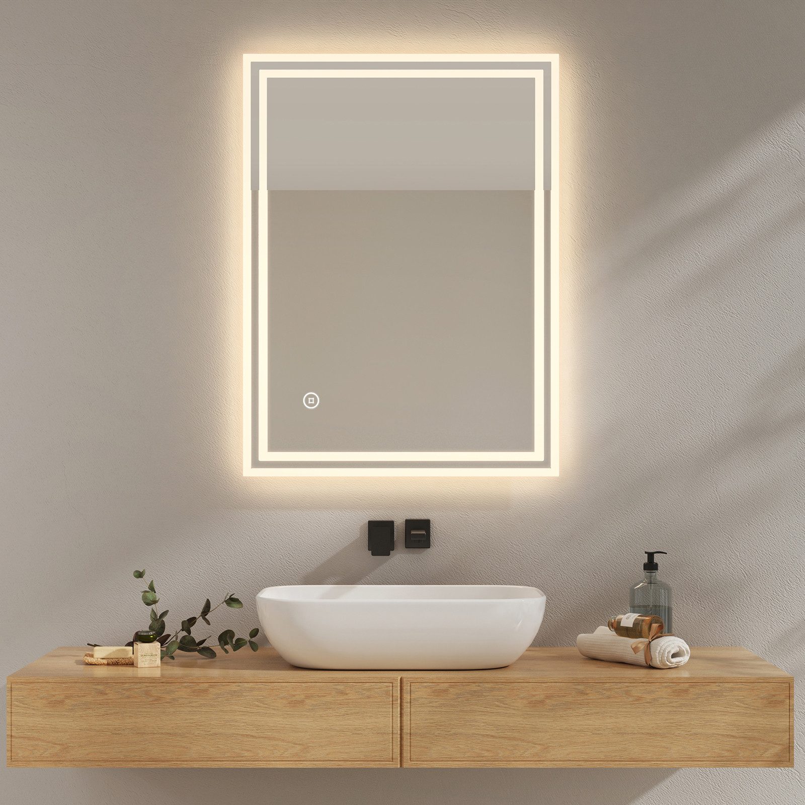 EMKE Badspiegel Touchschalter Dimmbar Antibeschlag Kaltweiß/3 Lichtfarben ( günstig online kaufen