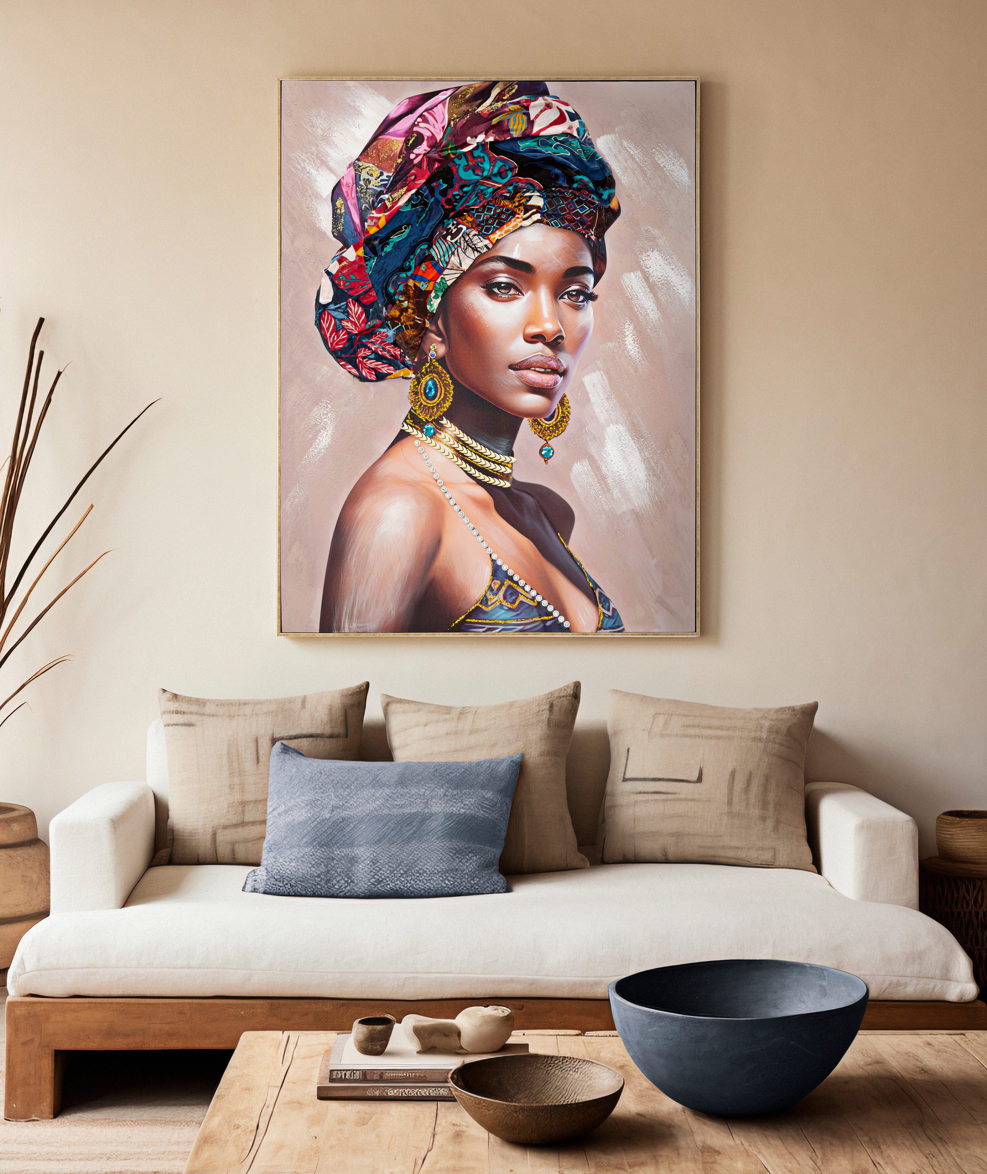 MF Leinwandbild Wandbild Amara Jewel Frauenportrait Multicolor Gold Türkis 92x122cm, (1 St)