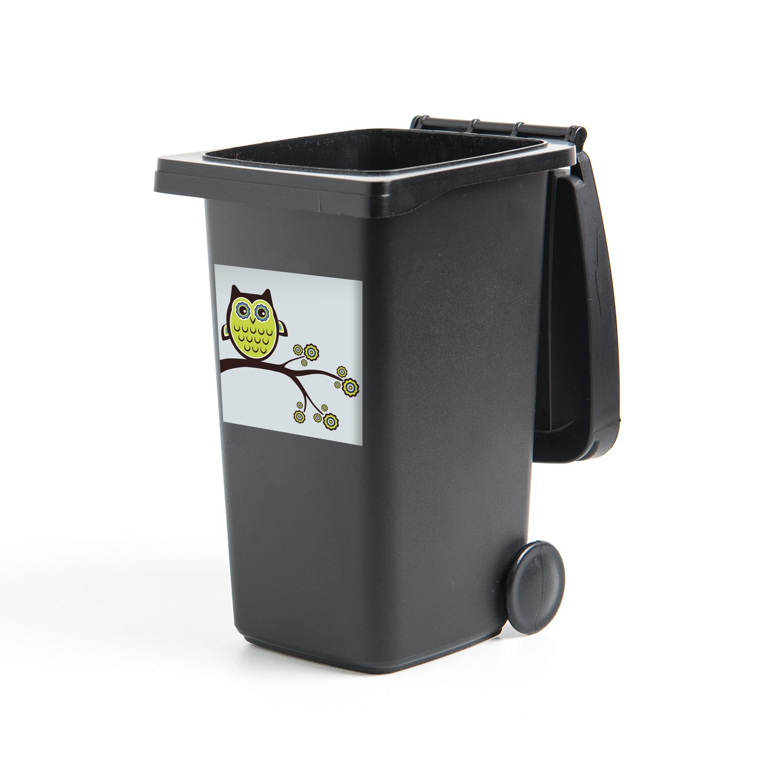 Illustration MuchoWow Wandsticker Abfalbehälter Eule Bunte (1 einer Container, Mülltonne, Sticker, St), Mülleimer-aufkleber,