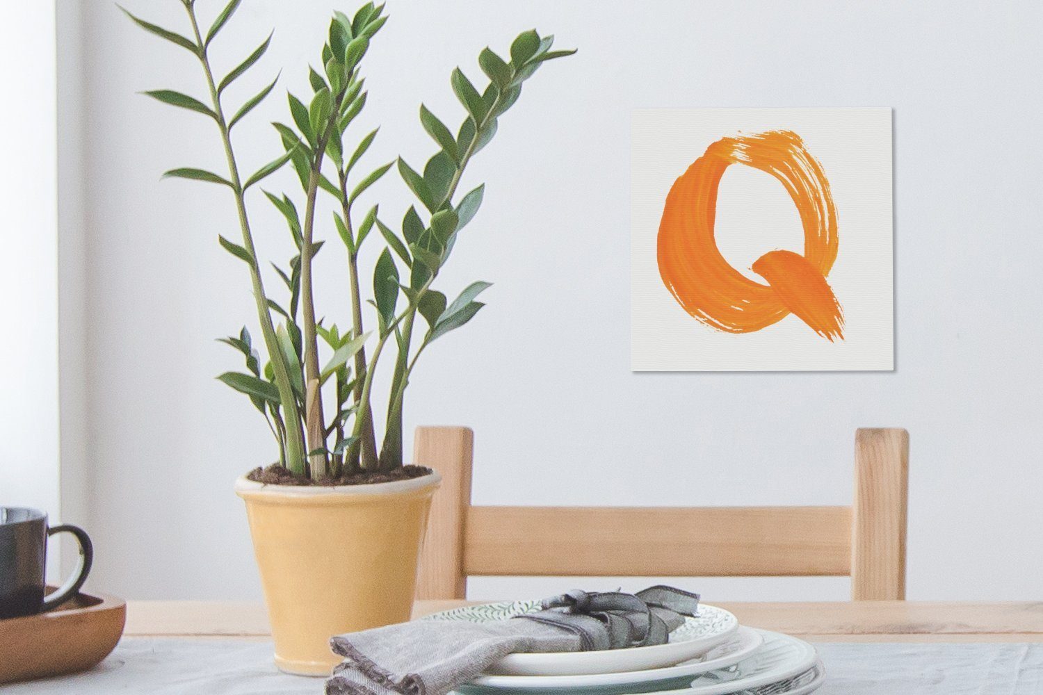 OneMillionCanvasses® Schlafzimmer Leinwandbild Buchstabe Q, Leinwand für Ein St), (1 Wohnzimmer orangefarbener Bilder