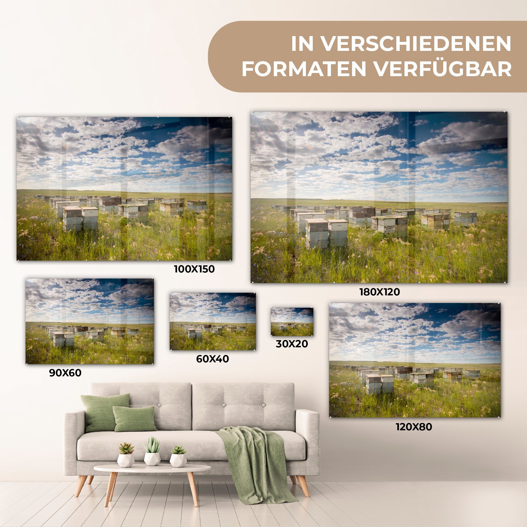 Bienen MuchoWow St), Acrylglasbild - Blume Schlafzimmer Himmel, - Acrylglasbilder Wohnzimmer & (1