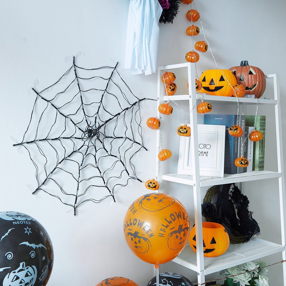 Sunicol Dekolicht Halloween Dekorationen Lichter, Spinnennetz, Fernbedienung, Batterie, Lila, Orange, 1M Durchmesser Lichter, für Halloween Party Hof Bar Haunte – Bild 5 von 5