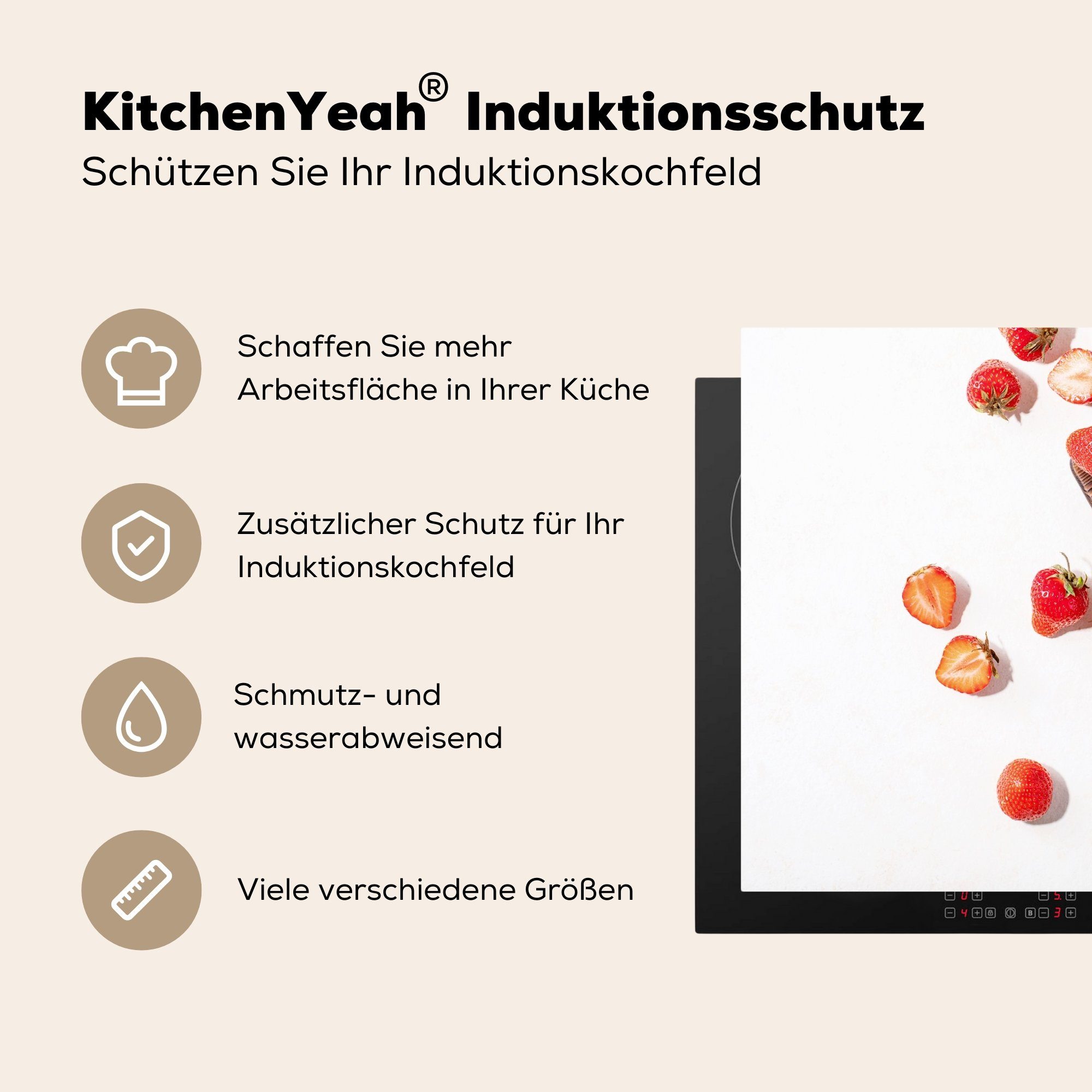 (1 - Induktionsschutz, Ceranfeldabdeckung Induktionskochfeld, MuchoWow Kräuter - Eiszange, Vinyl, 59x51 tlg), Früchte cm, Herdblende-/Abdeckplatte Erdbeere -