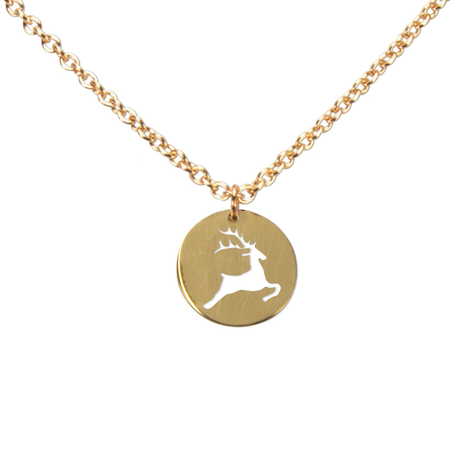 DAHEIM Kette mit Anhänger Halskette Hirsch (vergoldet), - filigrane Kette Rentier mit Geweih für Damen und Frauen, Heimat-Schm