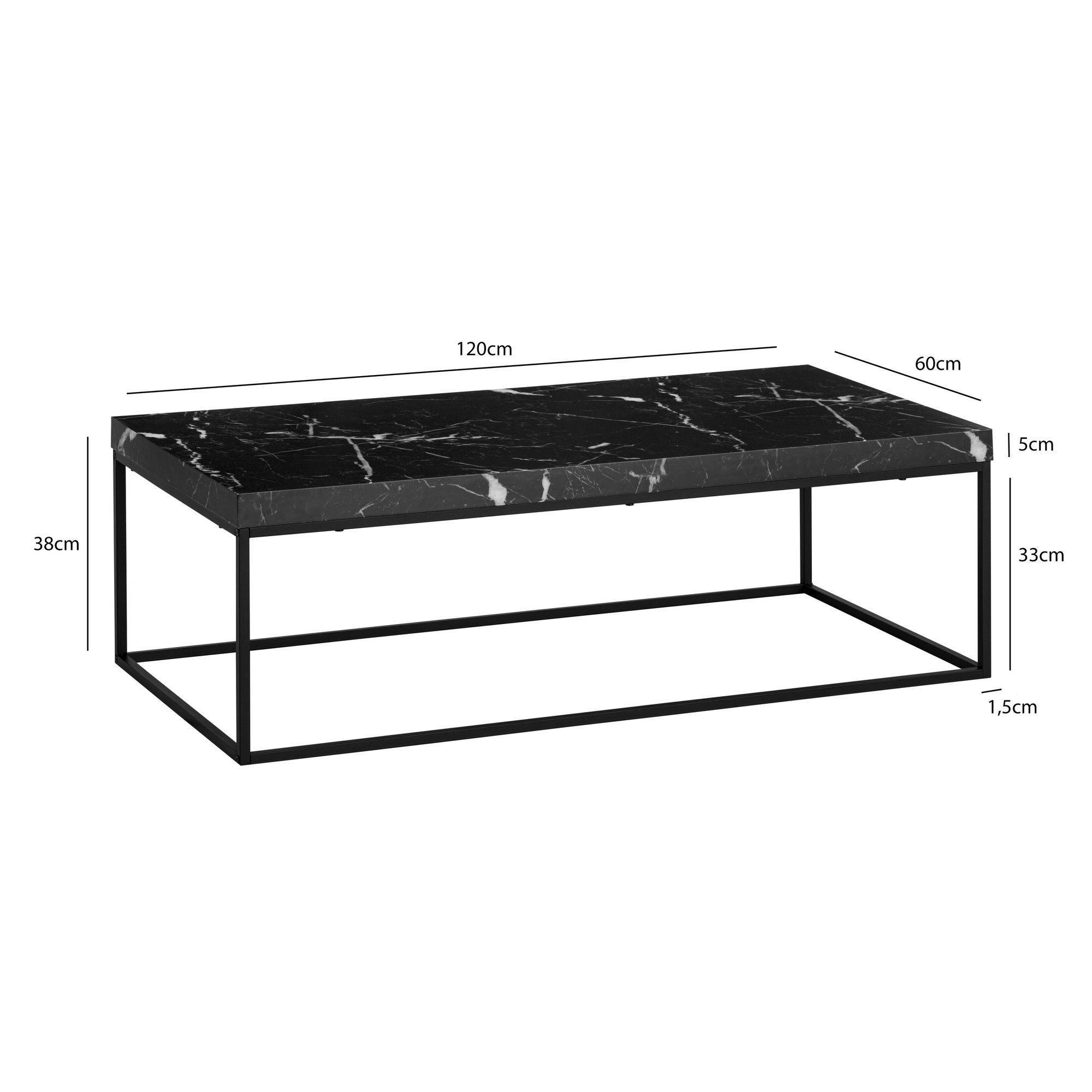 FINEBUY Couchtisch FB59750 Sofatisch 120 cm Wohnzimmertisch Groß Kaffeetisch Modern (Sofatisch Schwarz Modern, Kaffeetisch Rechteckig), 120 cm MDF, Wohnzimmertisch Marmor Optik Groß