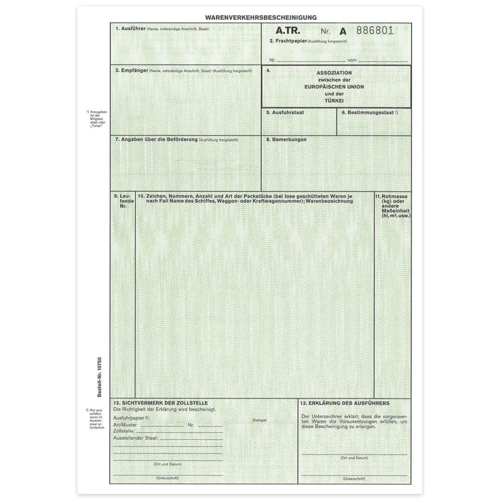 RNK Verlag Organisationsmappe A.TR.-Formulare DIN A4 für Laserdrucker, 50 Stück, 50 Stück, für Laserdrucker, Türkei-Warenverkehr, DIN A4